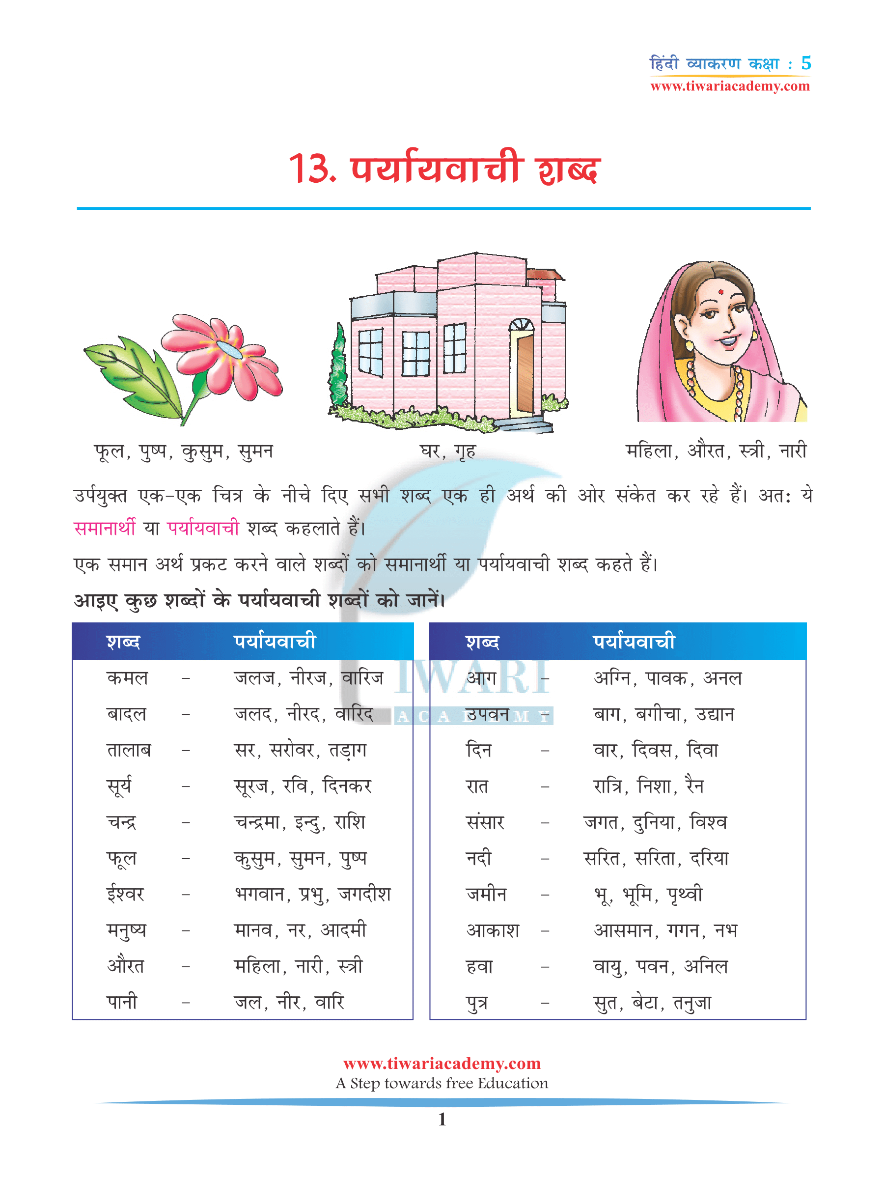 Class 5 Hindi Vyakaran Chapter 13 Paryayvachi Shabd