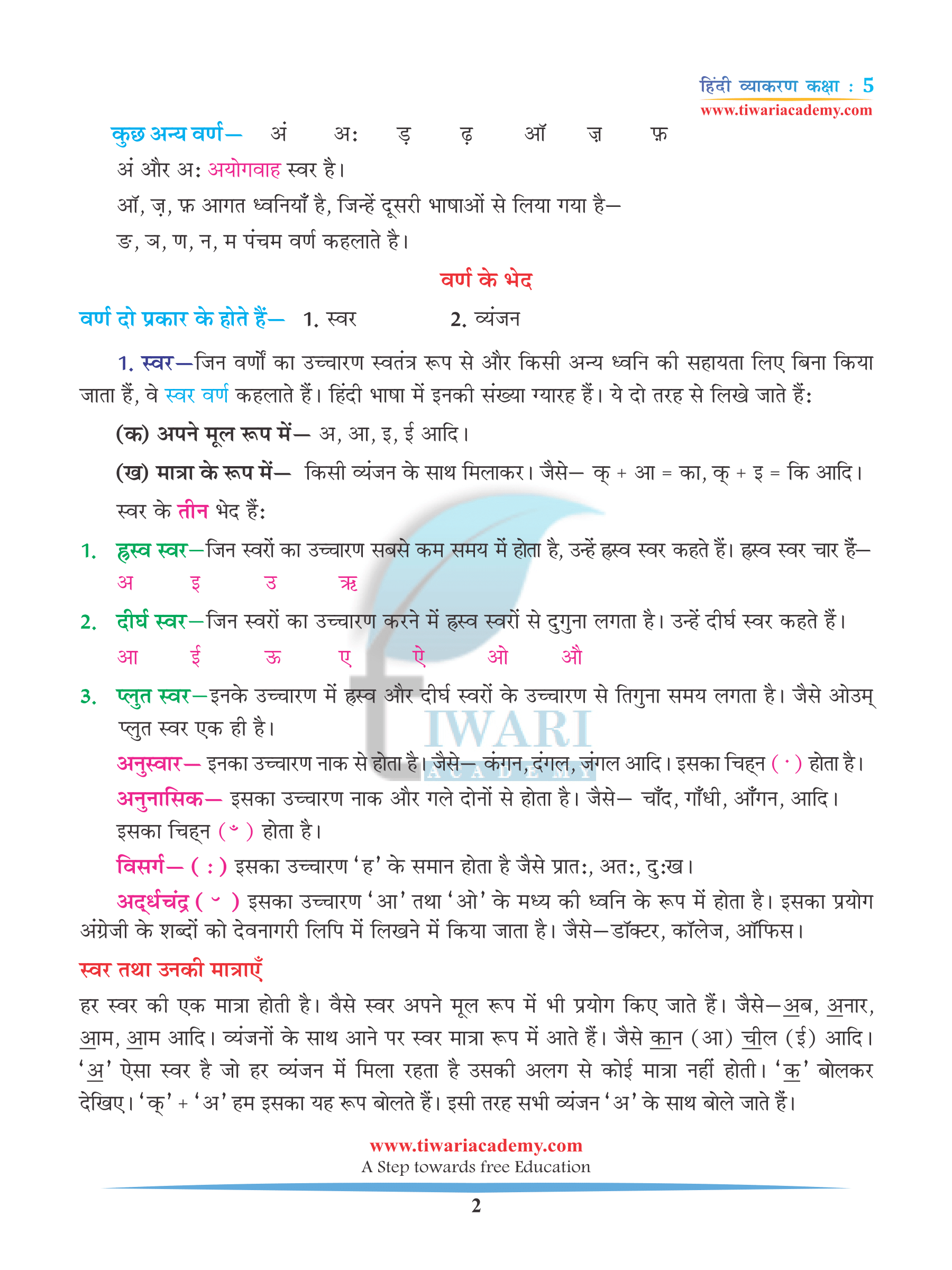 Class 5 Hindi Grammar Chapter 2 Varn Vichar