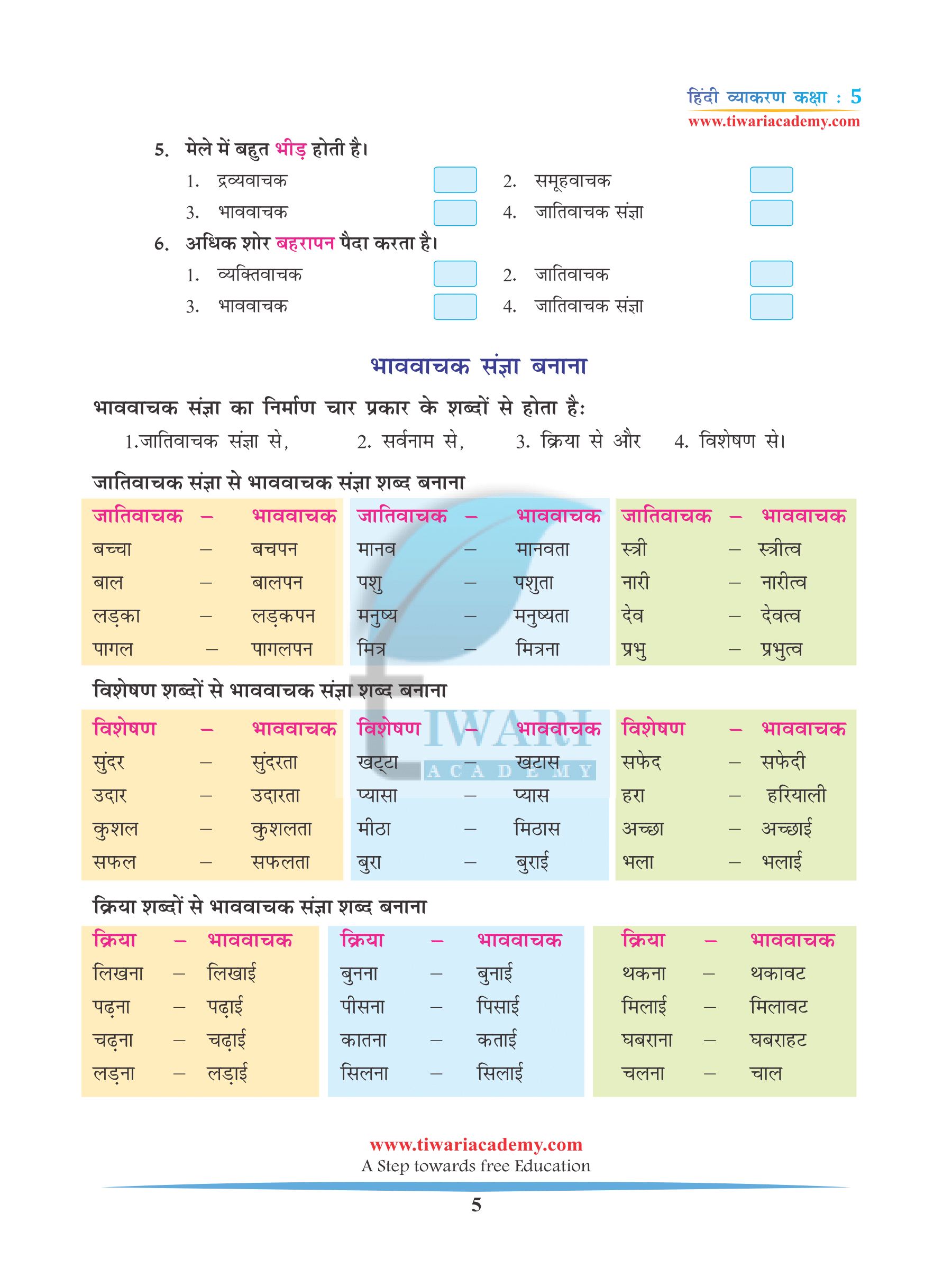 Class 5 Hindi Grammar Chapter 3 Sangya aur Sangya ke bhed PDF