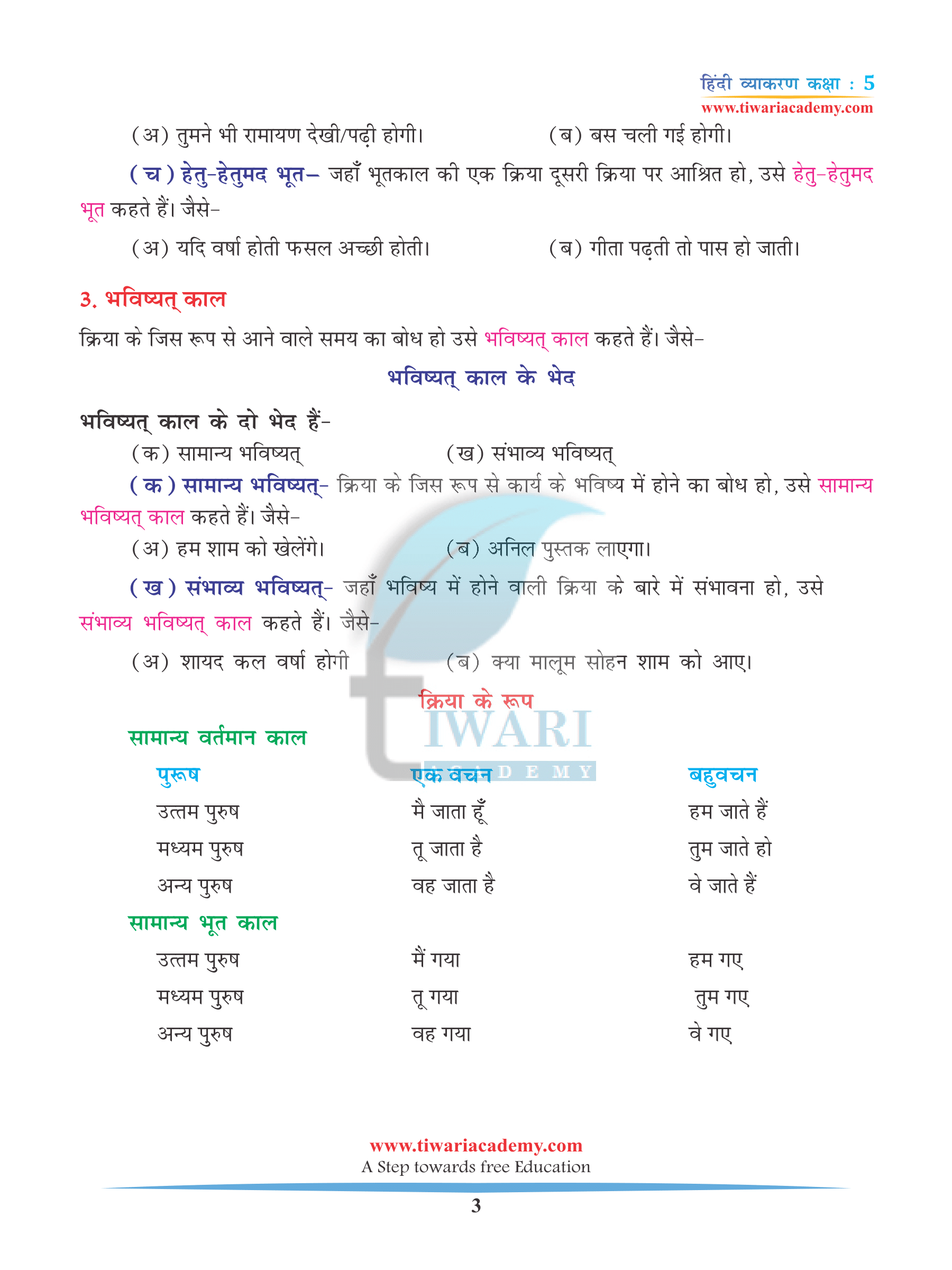 Class 5 Hindi Grammar Chapter 8 Kaal in PDF