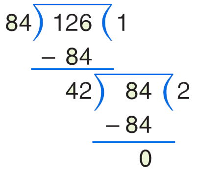 Division of 126 by 84