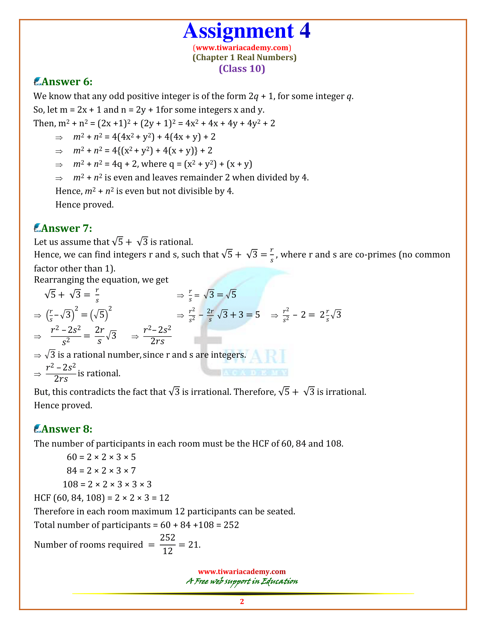 Class 10 Maths Assignment solutions download