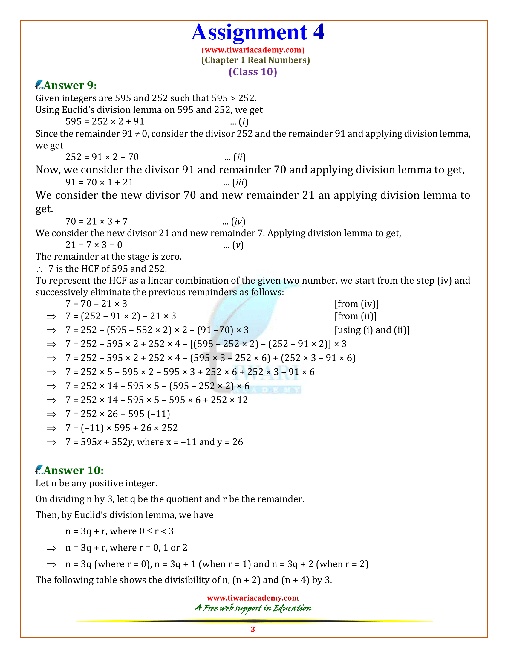 real numbers assignment class 10