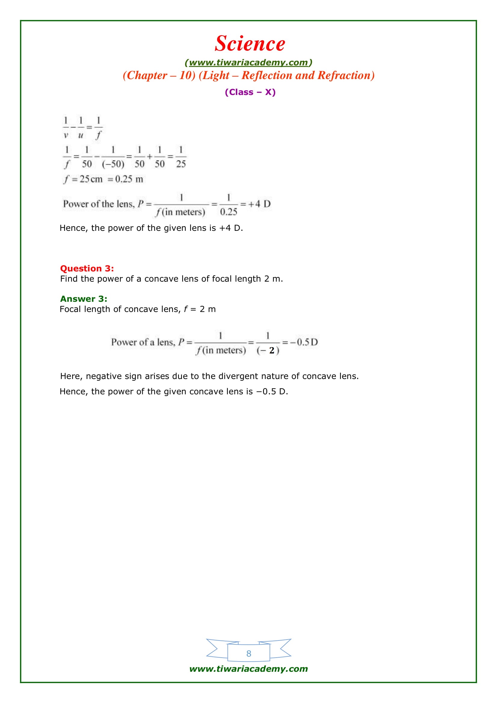 10th Science Page 184 Question number 3 answers