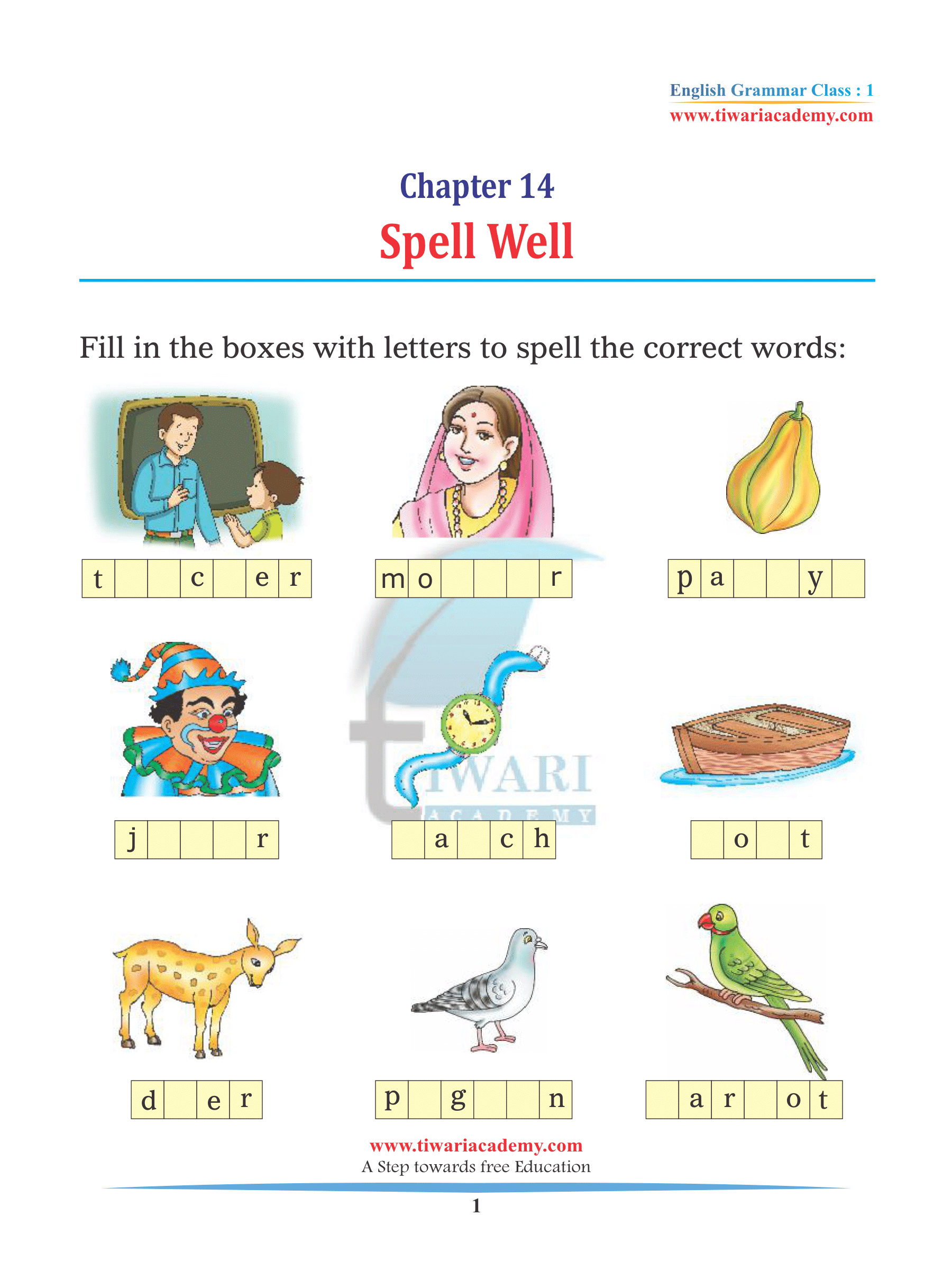 Class 1 Grammar to learn Spell Well