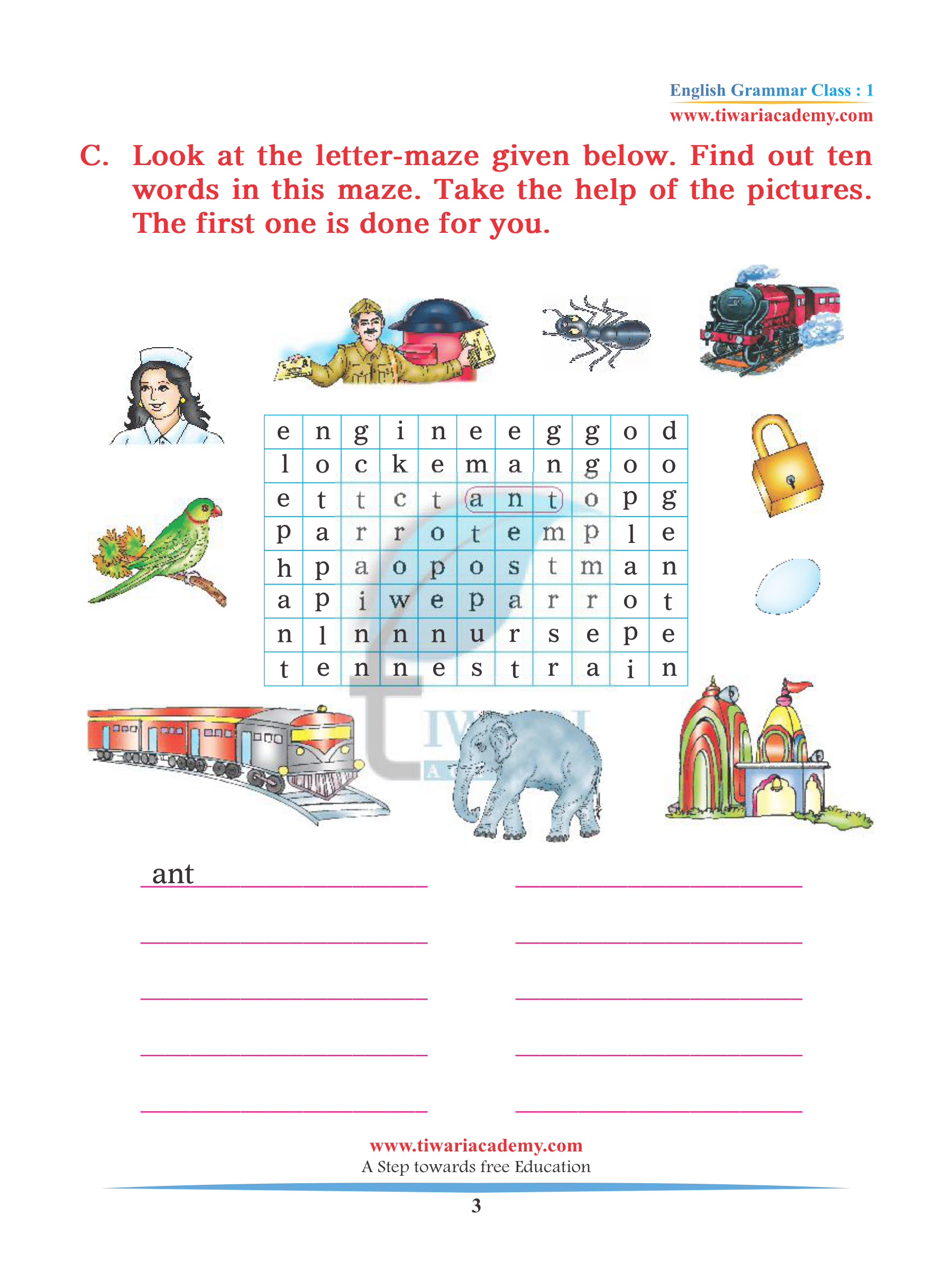 Workbook for Class 1 English Grammar