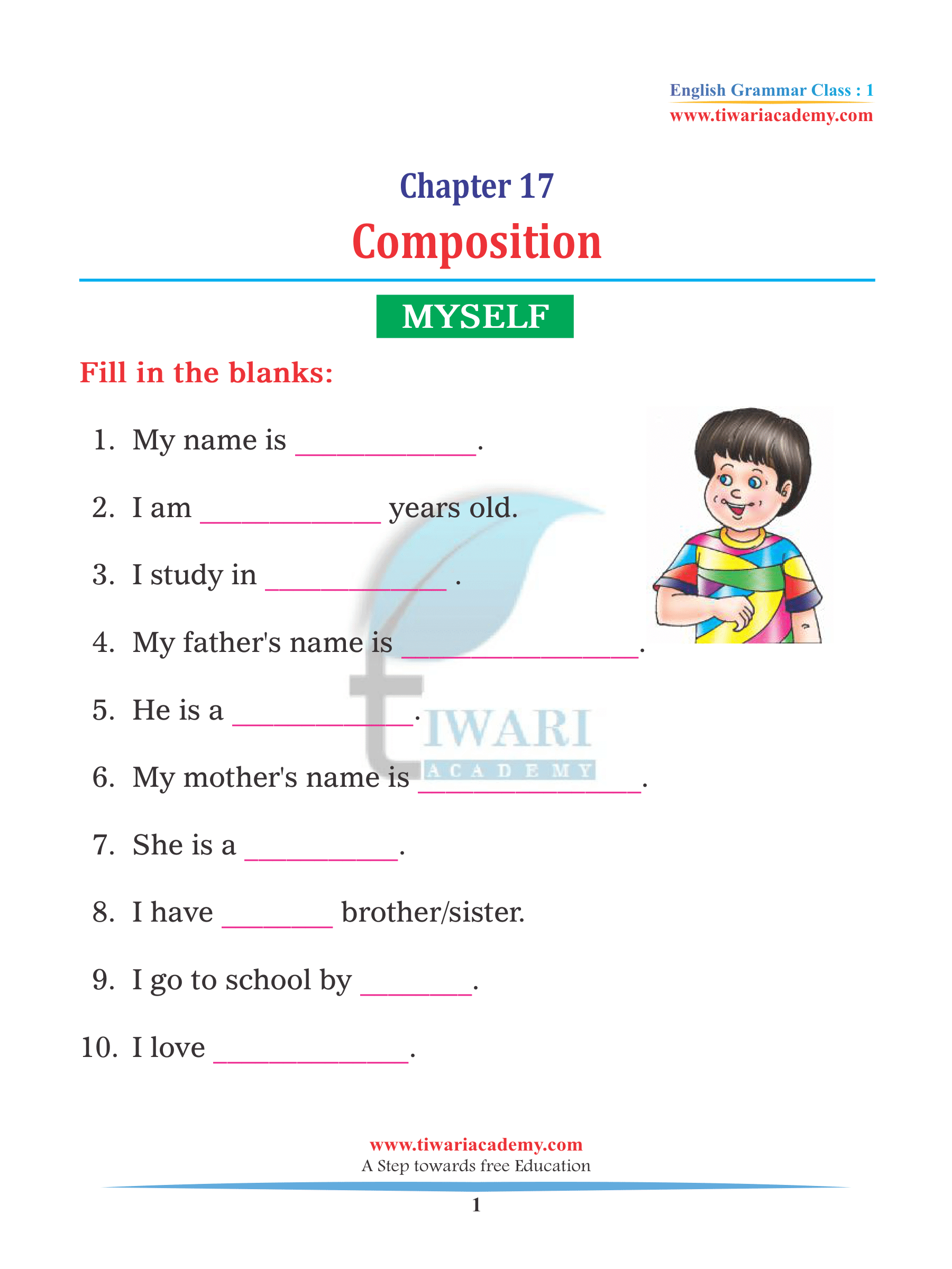 Composition for Class 1 English Grammar