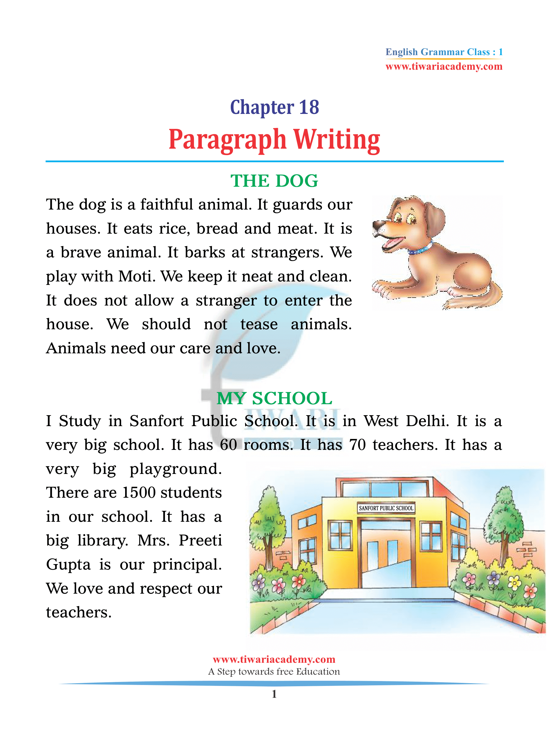 English Grammar for Class 1 Paragraph Writing