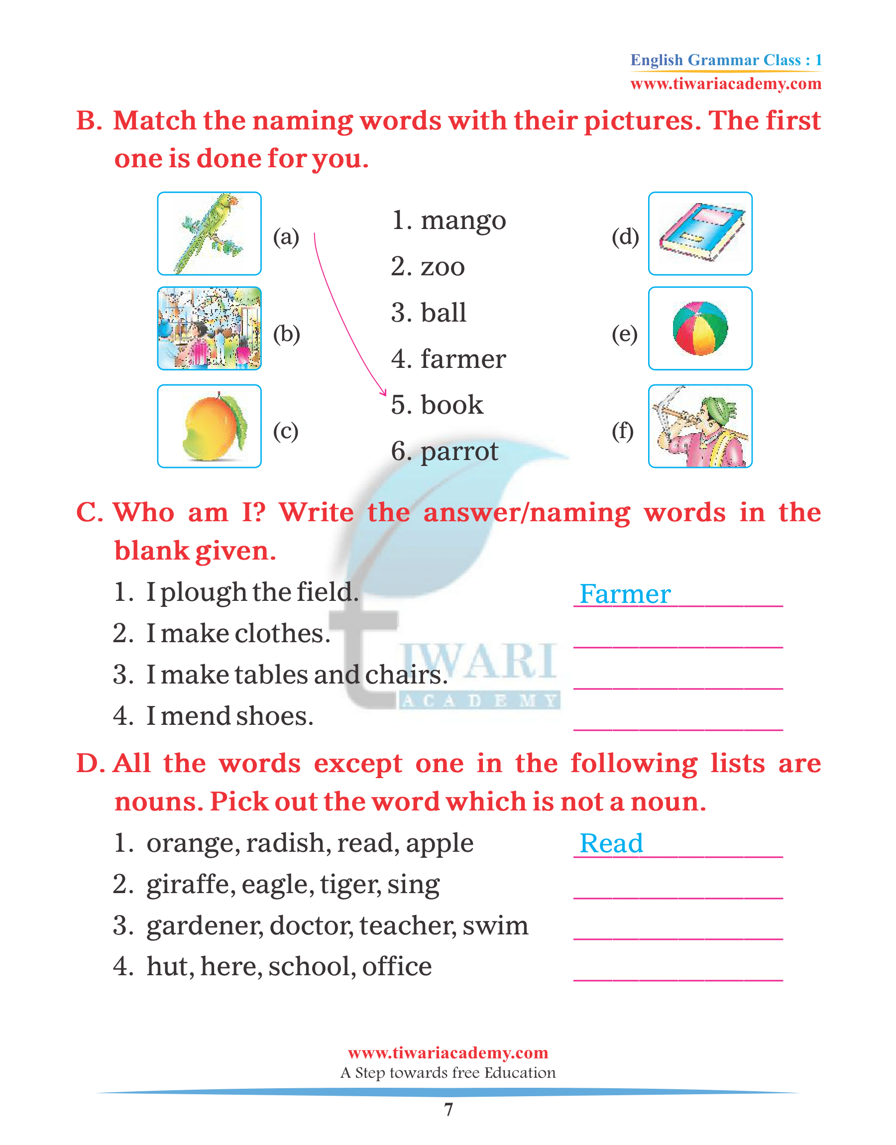 Assignment of Naming Words or Noun