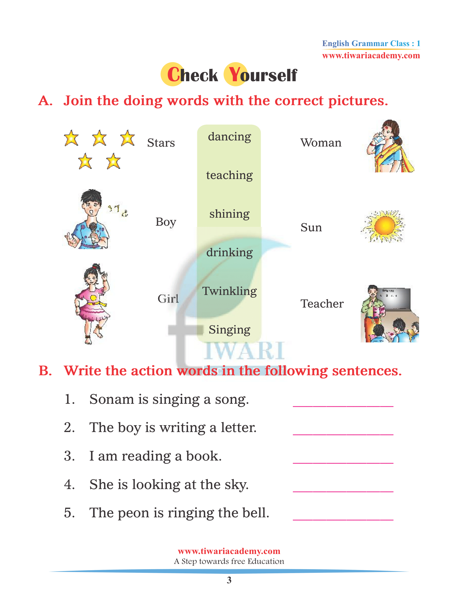 Standard 1 English Grammar Verb or Action Words