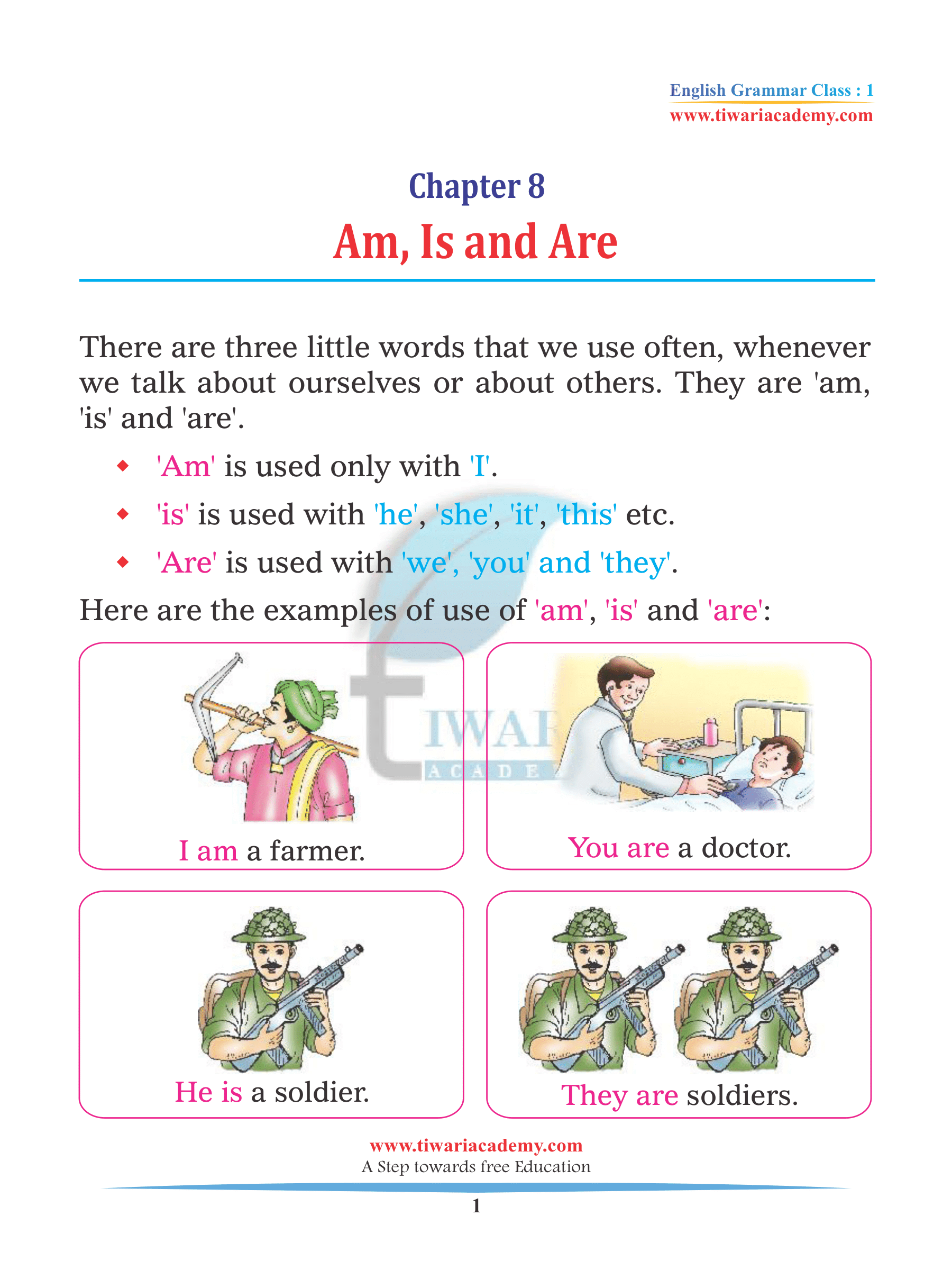 use of Am, Is, and Are for Class 1 Grammar