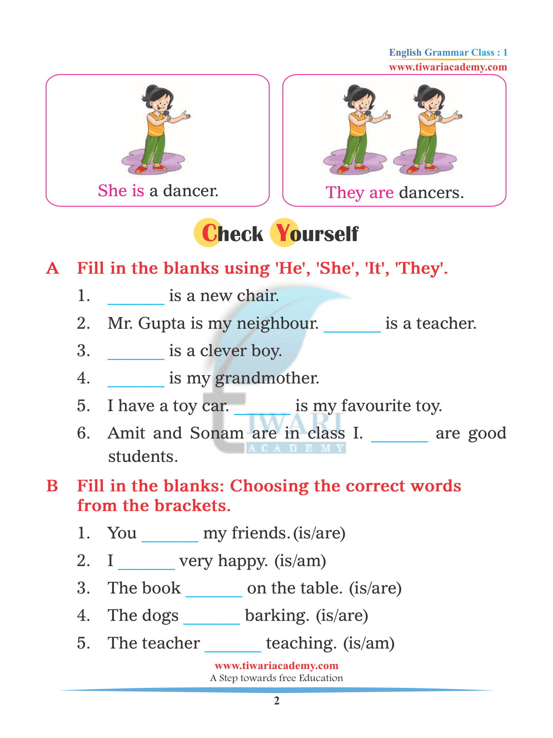 English Grammar for grade 1 use of Am, Is, and Are