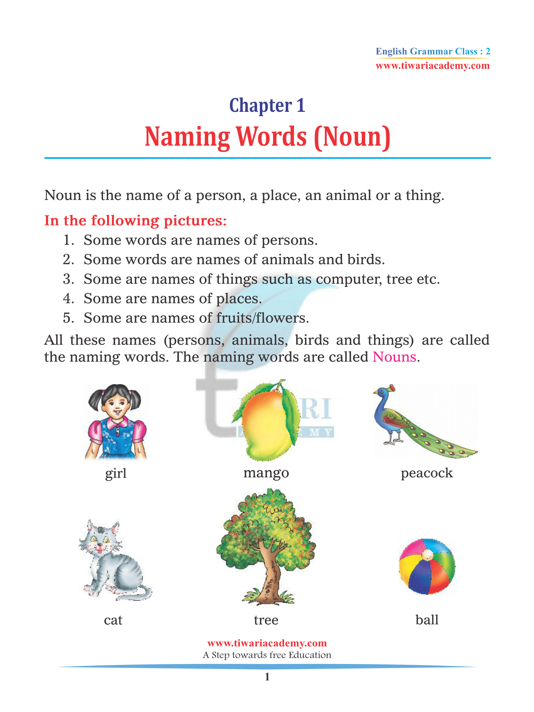 Class 2 English Grammar Chapter 1 Assignments