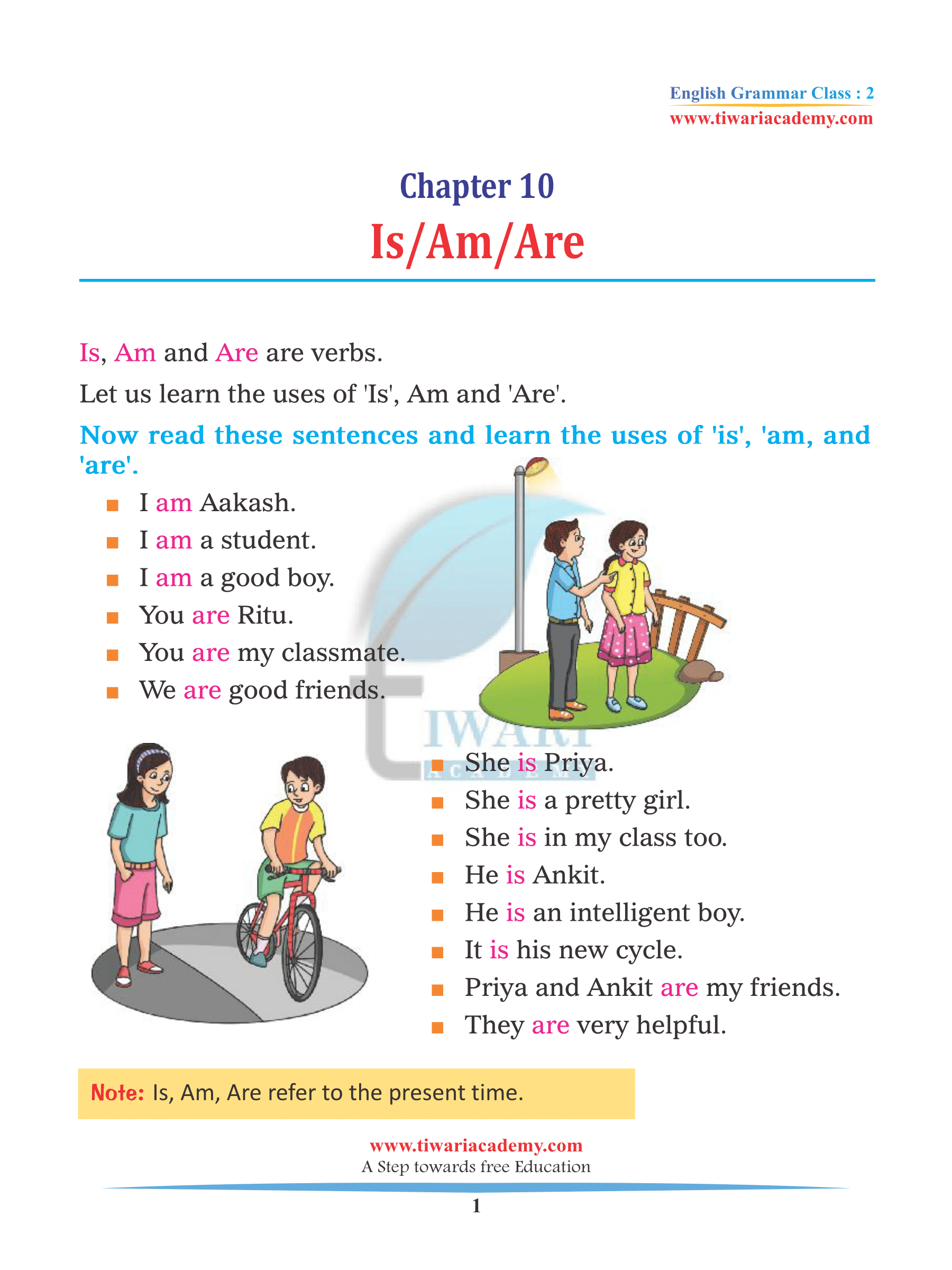 Class 2 English Grammar Chapter 10 Use of is, am, and are