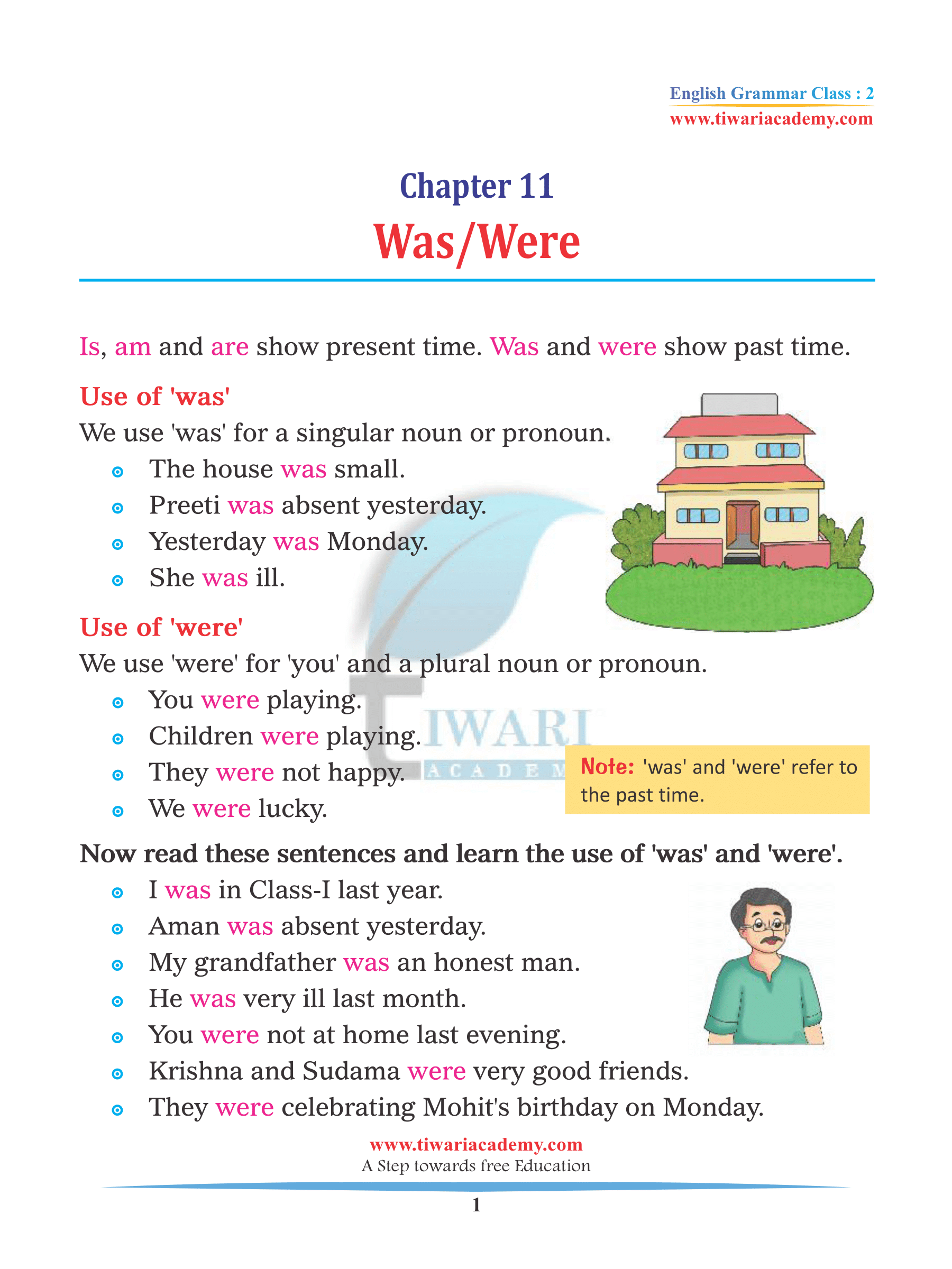 Class 2 English Grammar Chapter 11 Use of was and were