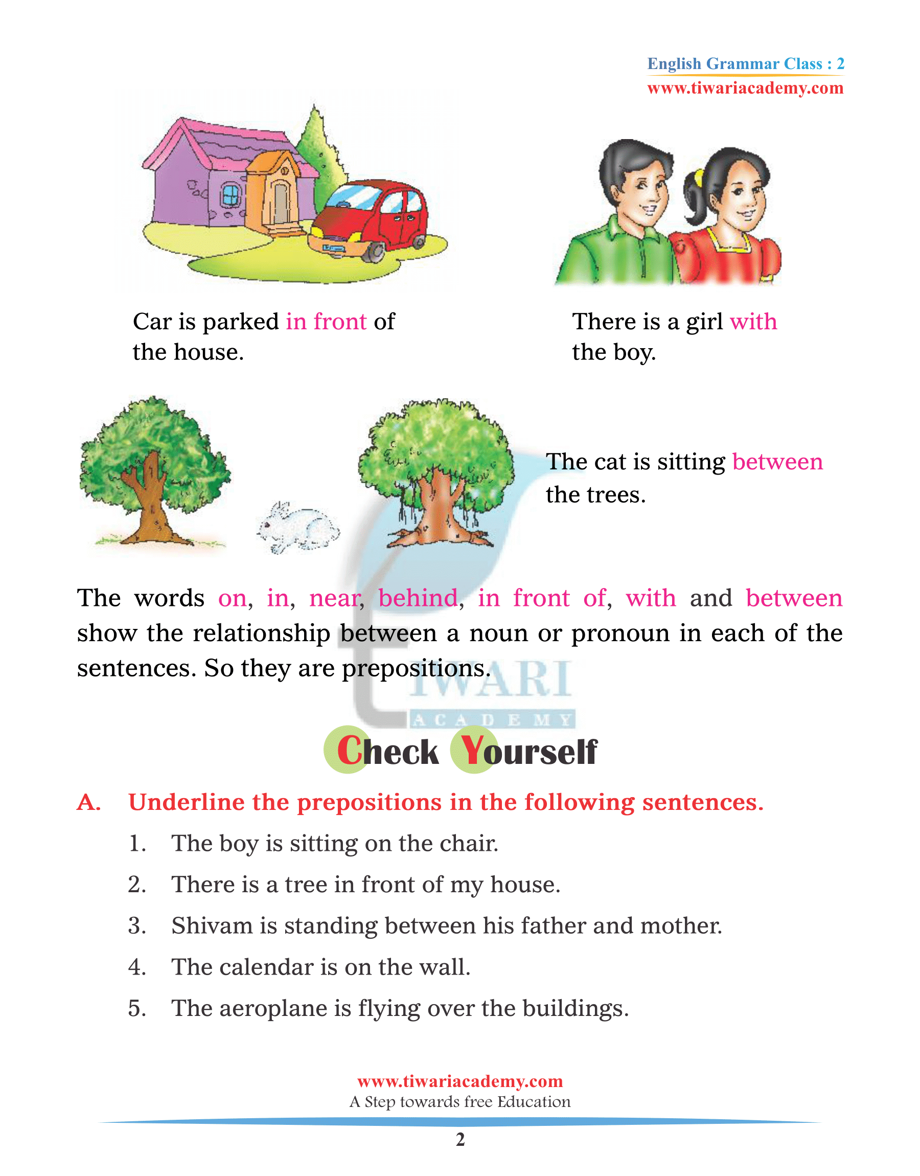Class 2 English Grammar Chapter 14 Preposition Assignments