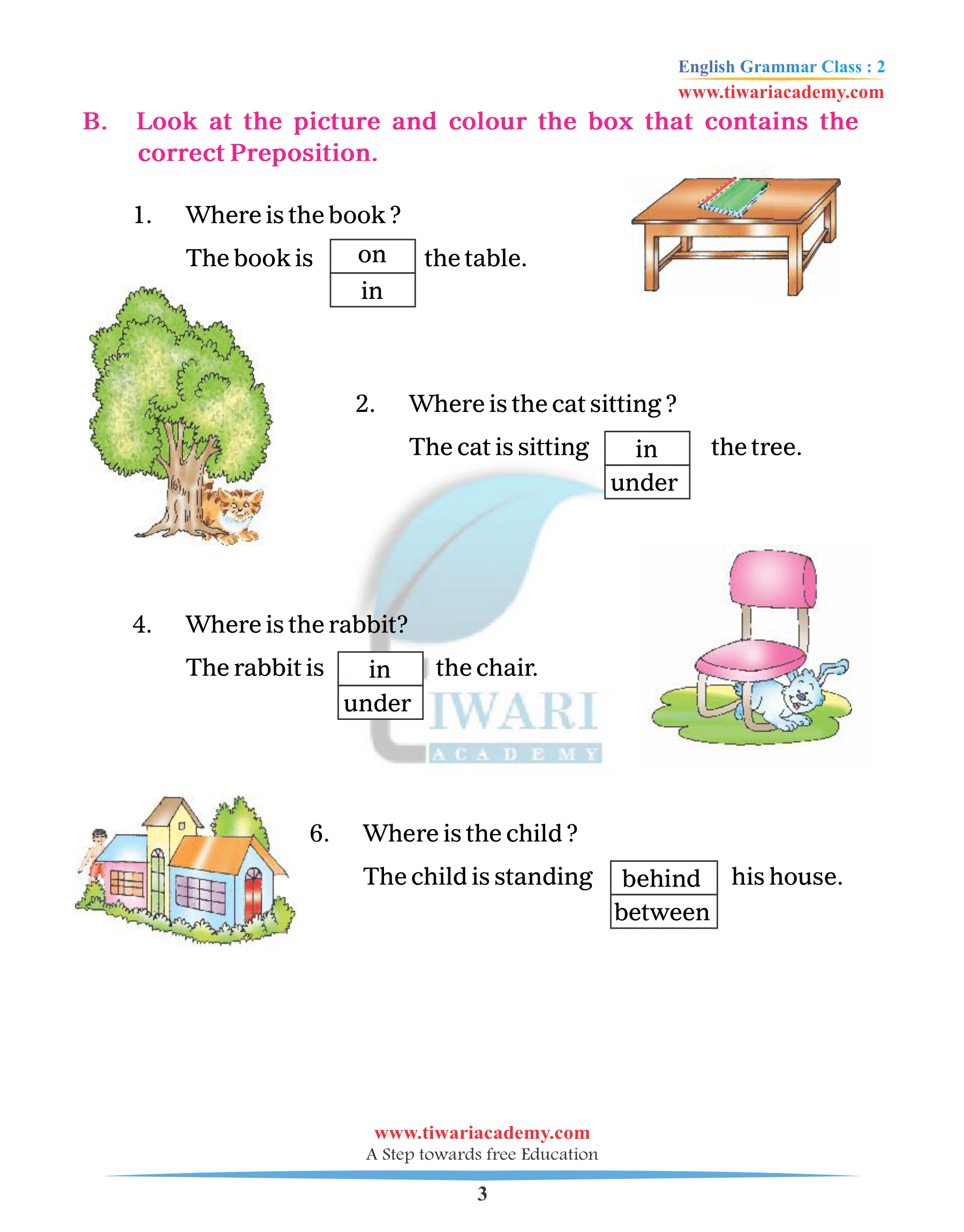 Class 2 English Grammar Chapter 14 Preposition Worksheets