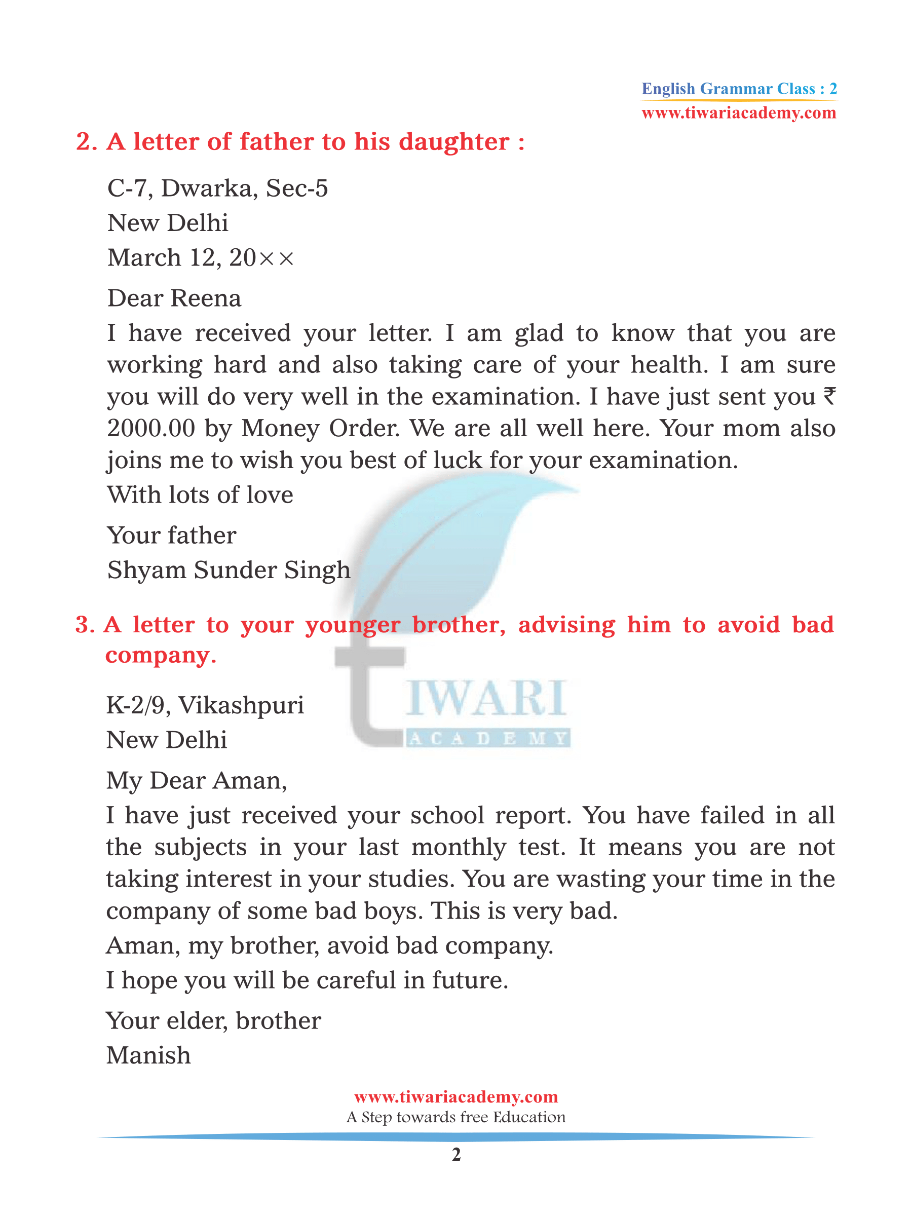 Class 2 English Grammar Letter and Application