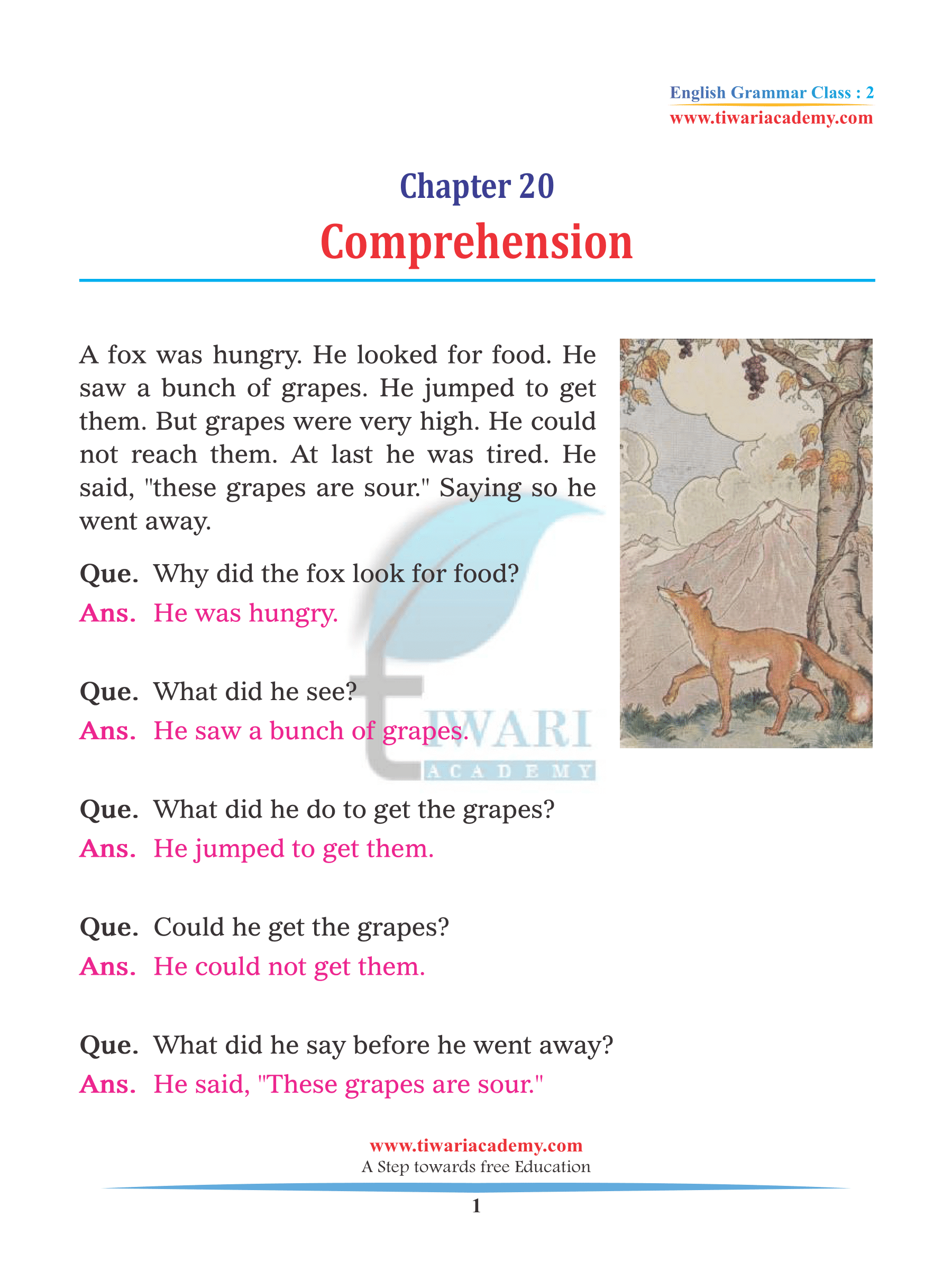 Class 2 English Grammar Chapter 20 Comprehension Practice