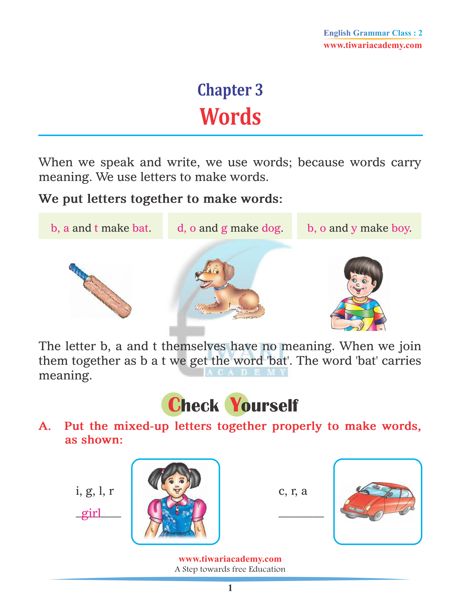 Class 2 English Grammar Chapter 3 Words Practice