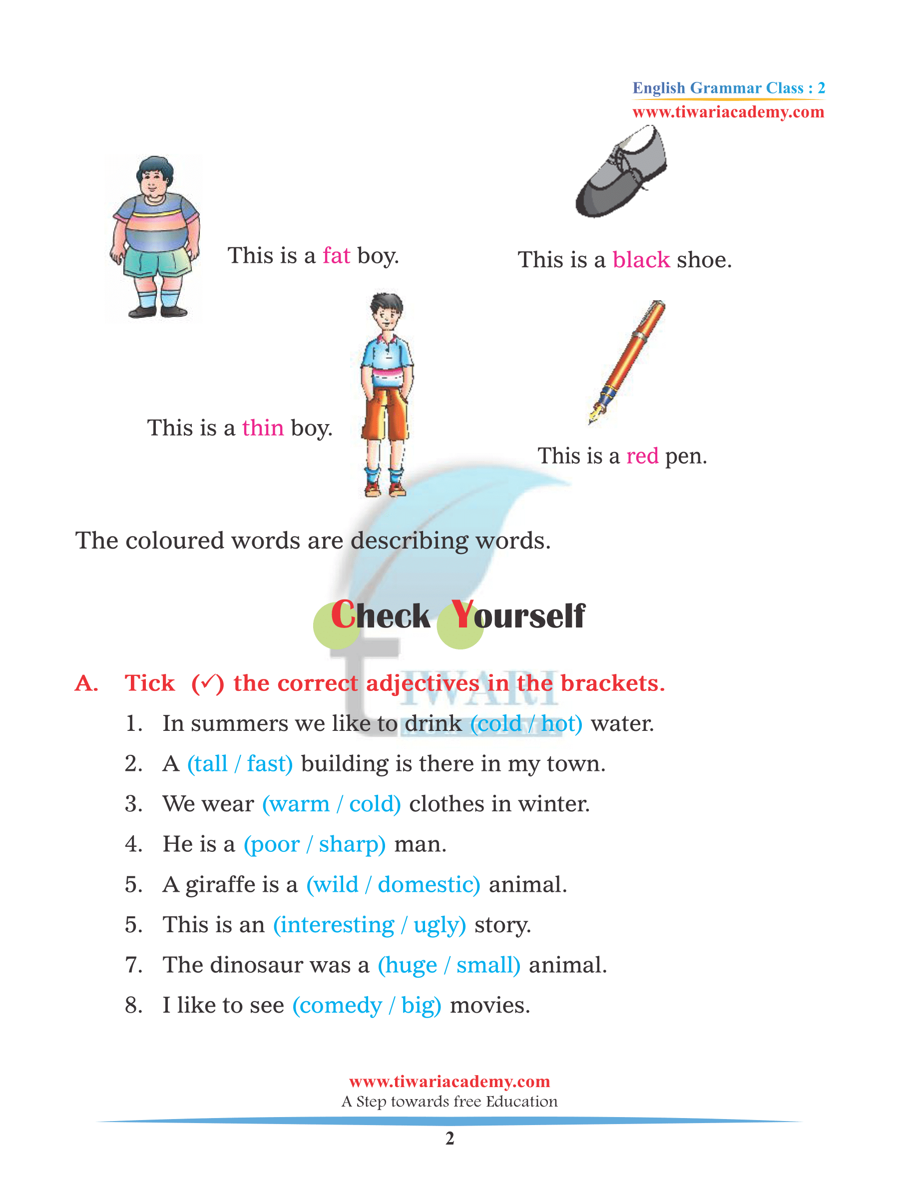 Class 2 English Grammar Chapter 7 Adjectives worksheet