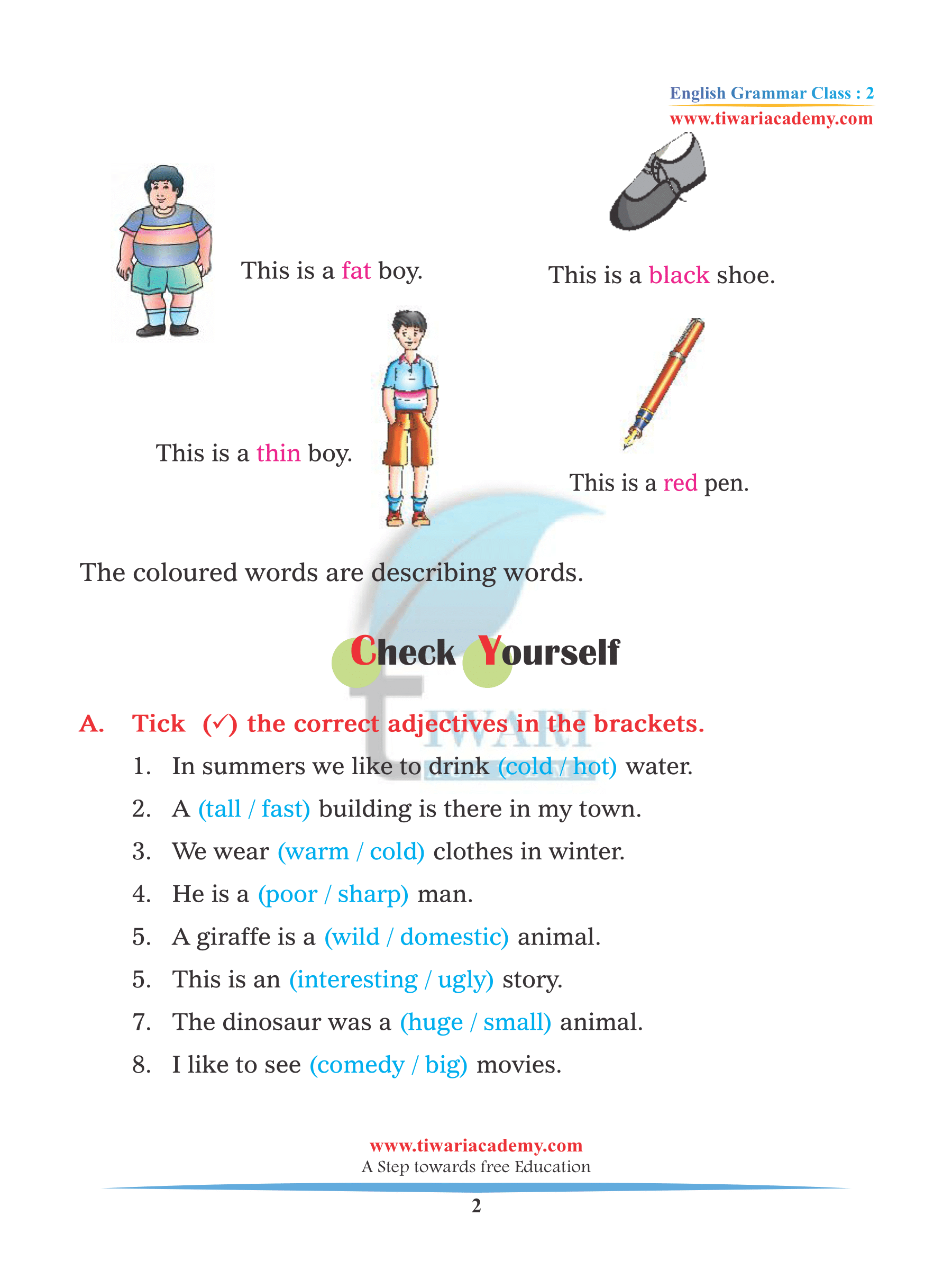 Class 2 English Grammar Chapter 7 Adjectives or Describing Words. Class 2 English Grammar Chapter 7 Adjectives or Describing Words.