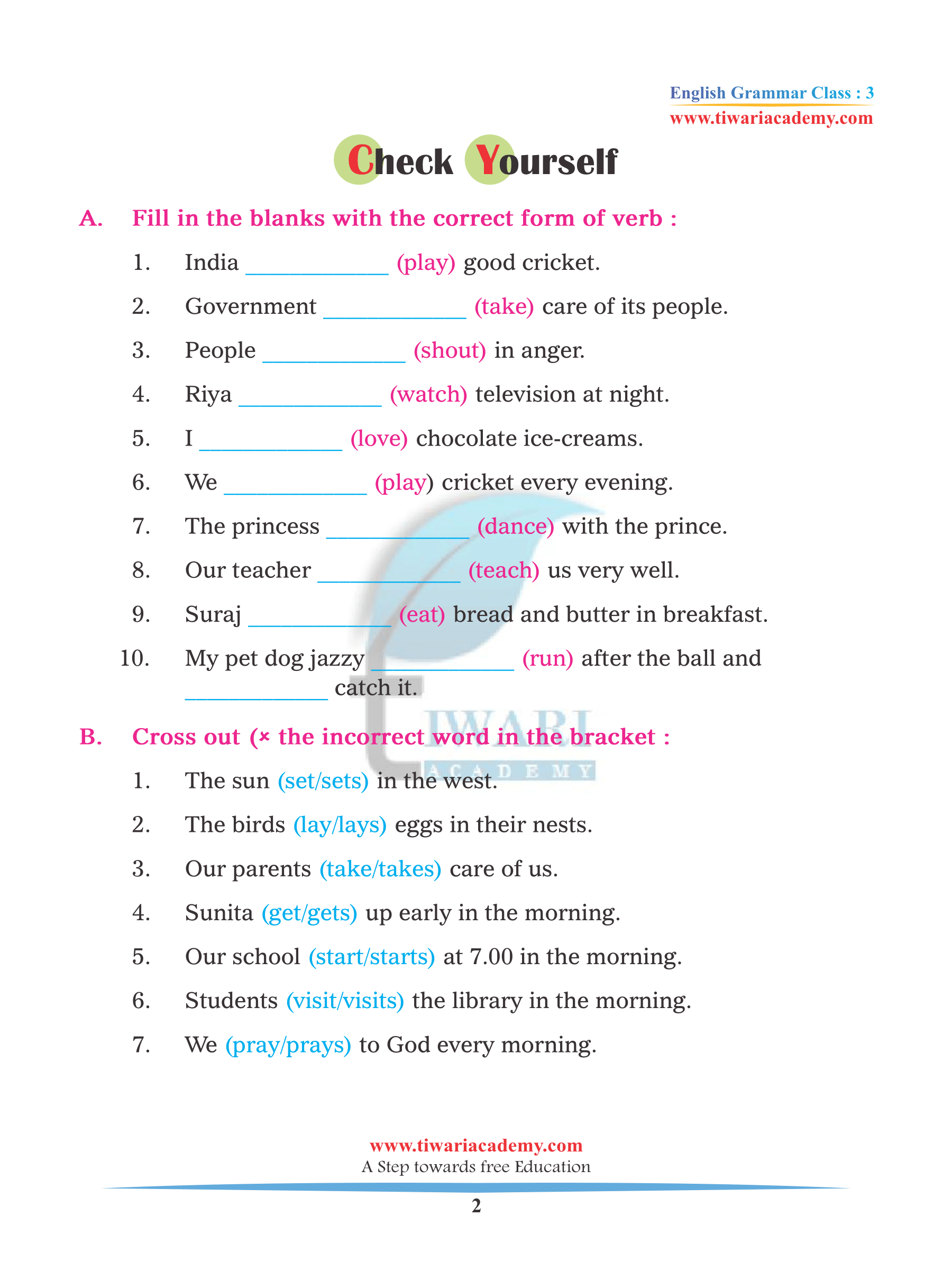 Class 3 Grammar Chapter 12 Simple Present Tense