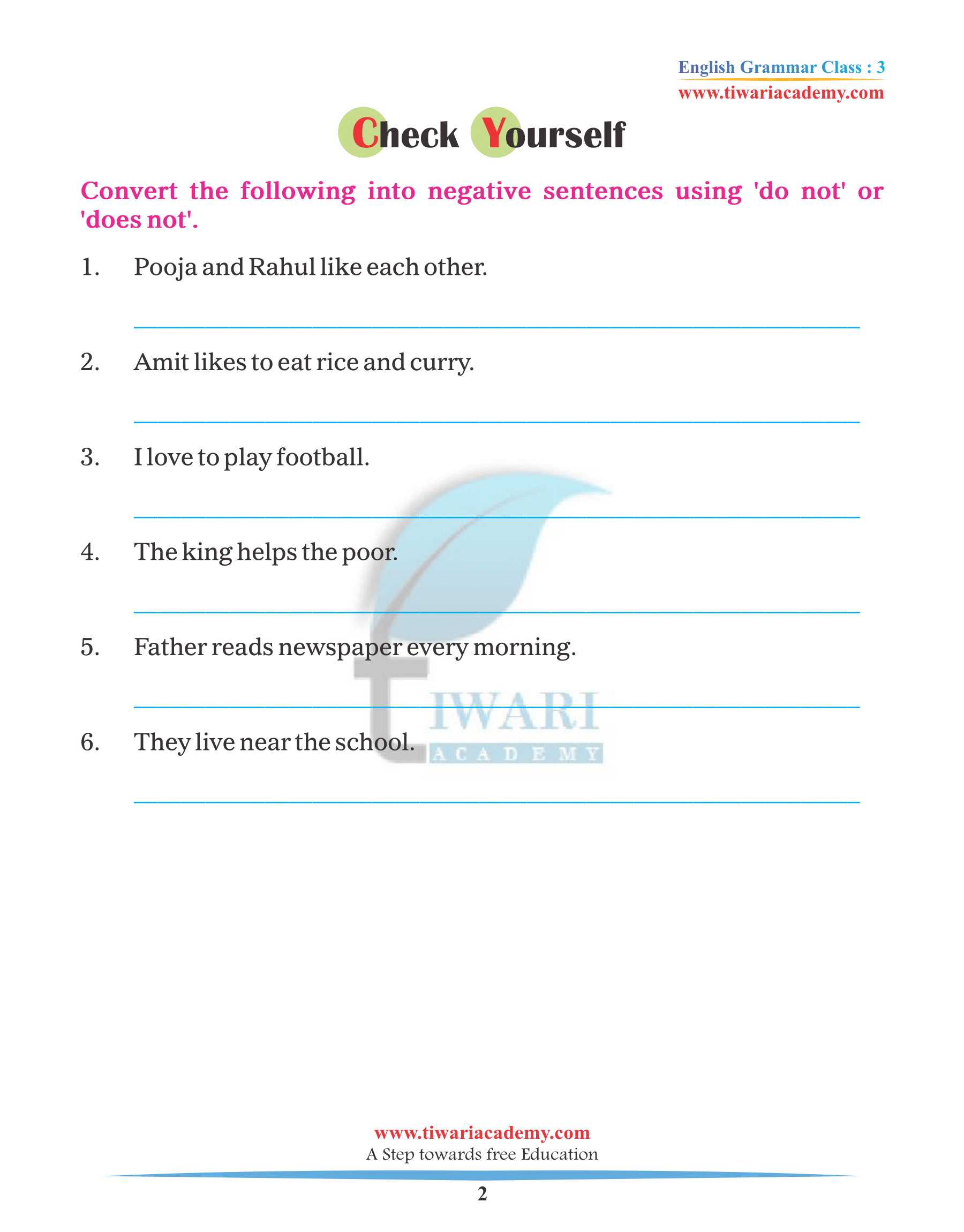 Class 3 Grammar Chapter 13 Simple Present Tense - Negative