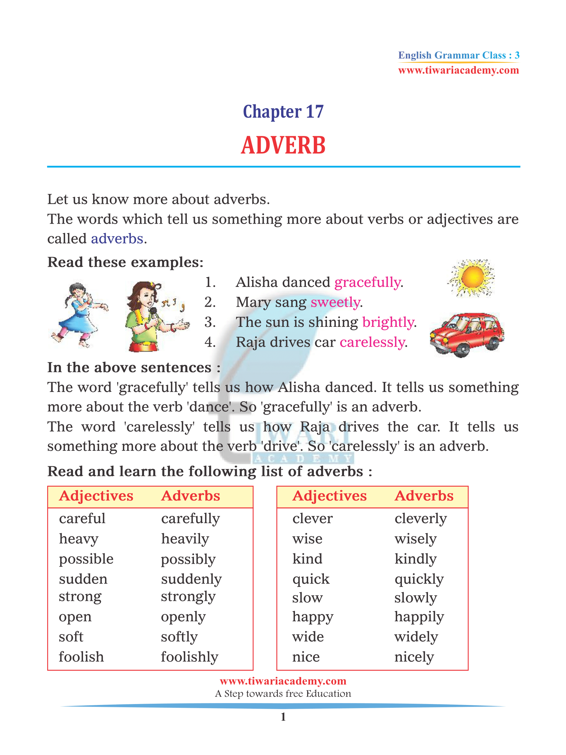 Class 3 English Grammar Chapter 17 Adverb PDF