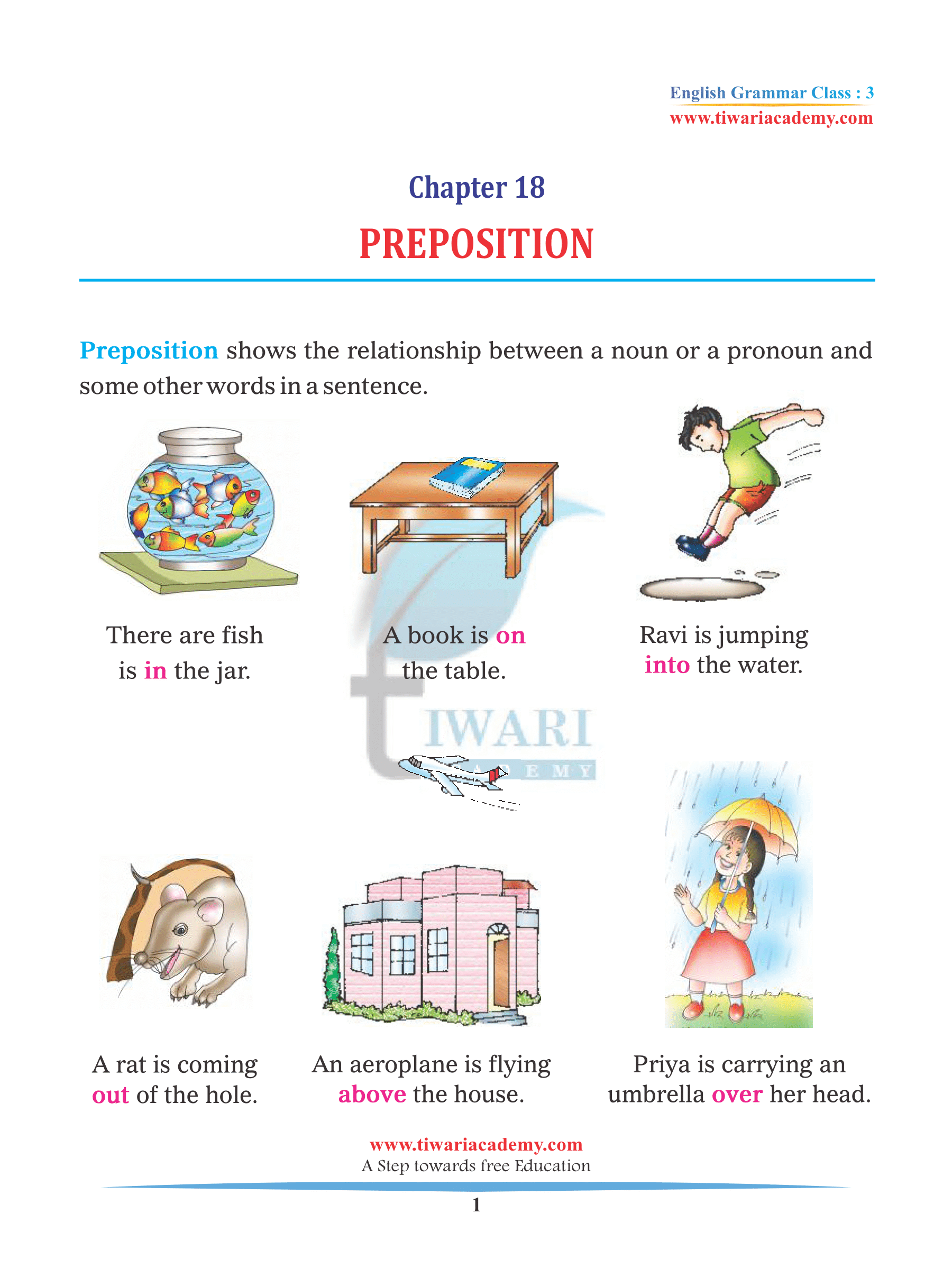 Class 3 English Grammar Chapter 18 Preposition PDF