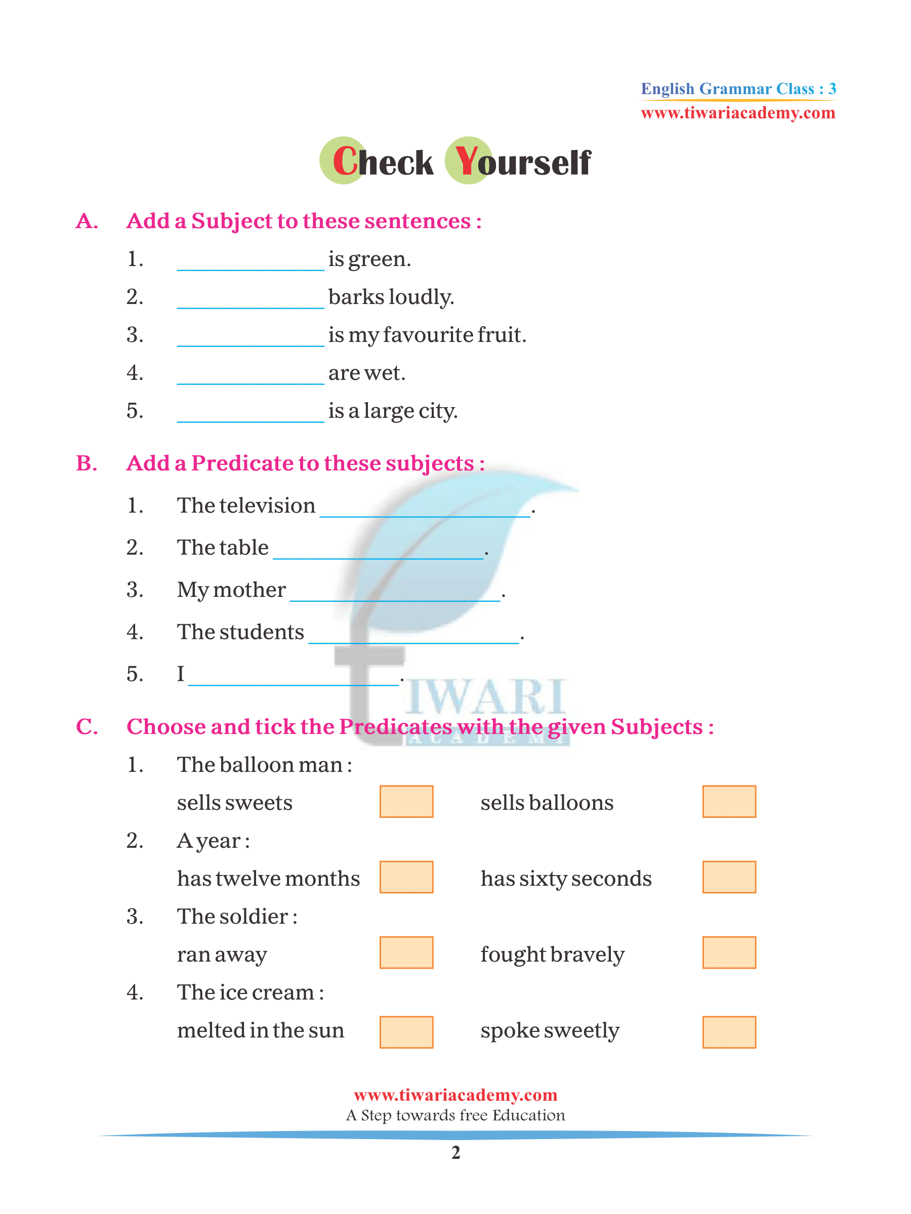 class 3 english grammar chapter 2 parts of sentences for 2022 2023