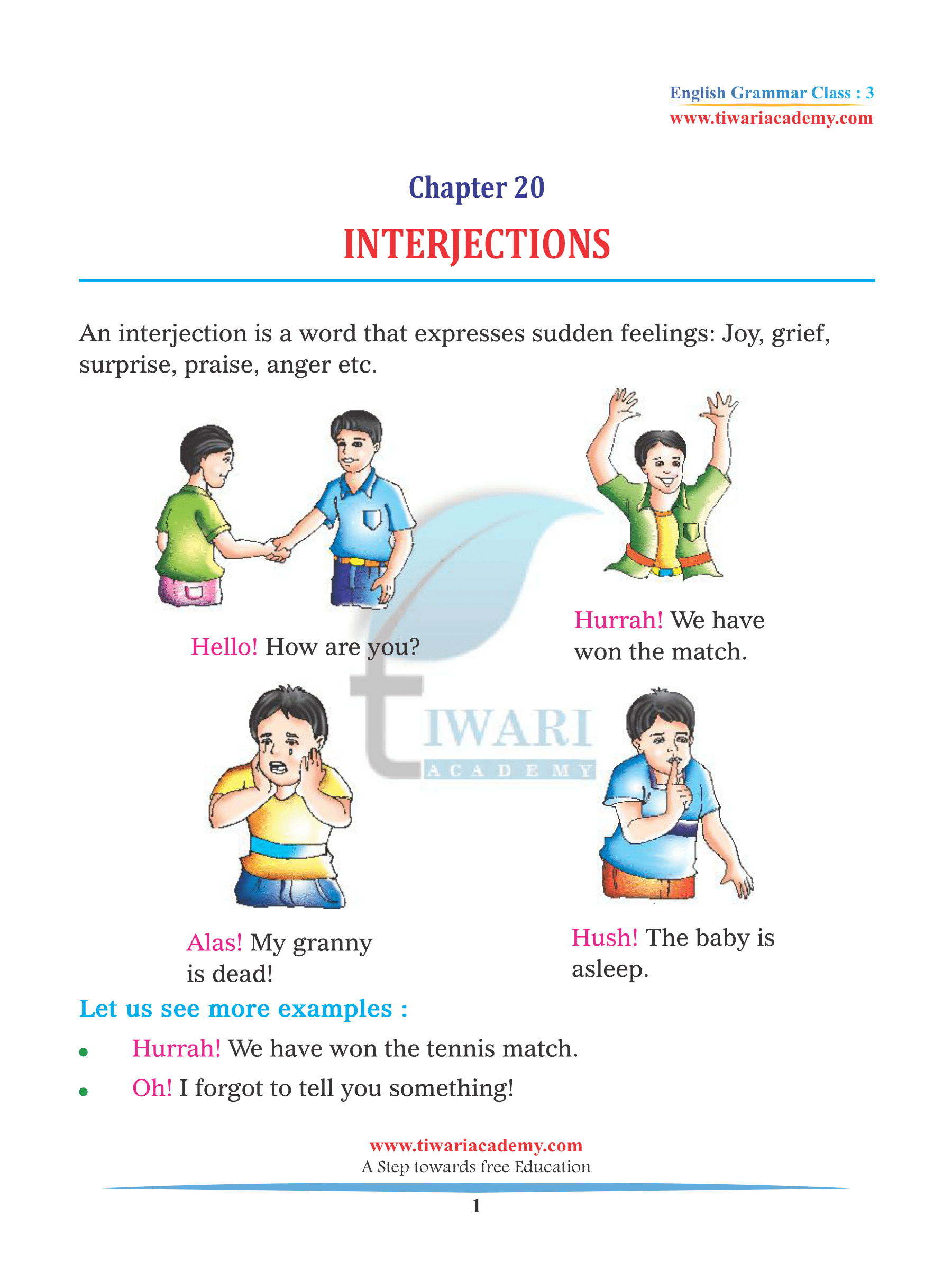 Class 3 English Grammar Chapter 20 Interjections PDF