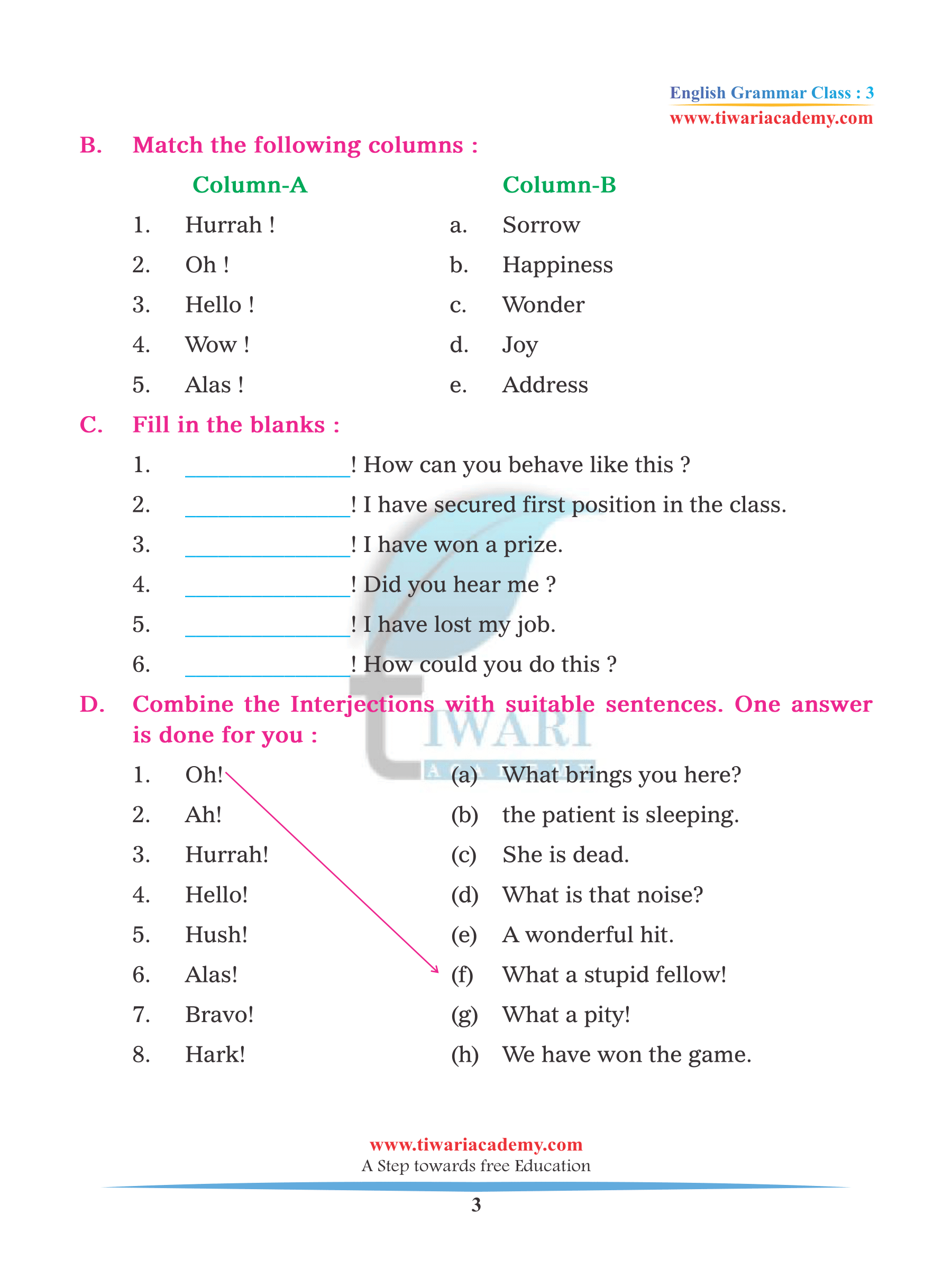 Class 3 English Grammar Chapter Interjections Updated 22 23