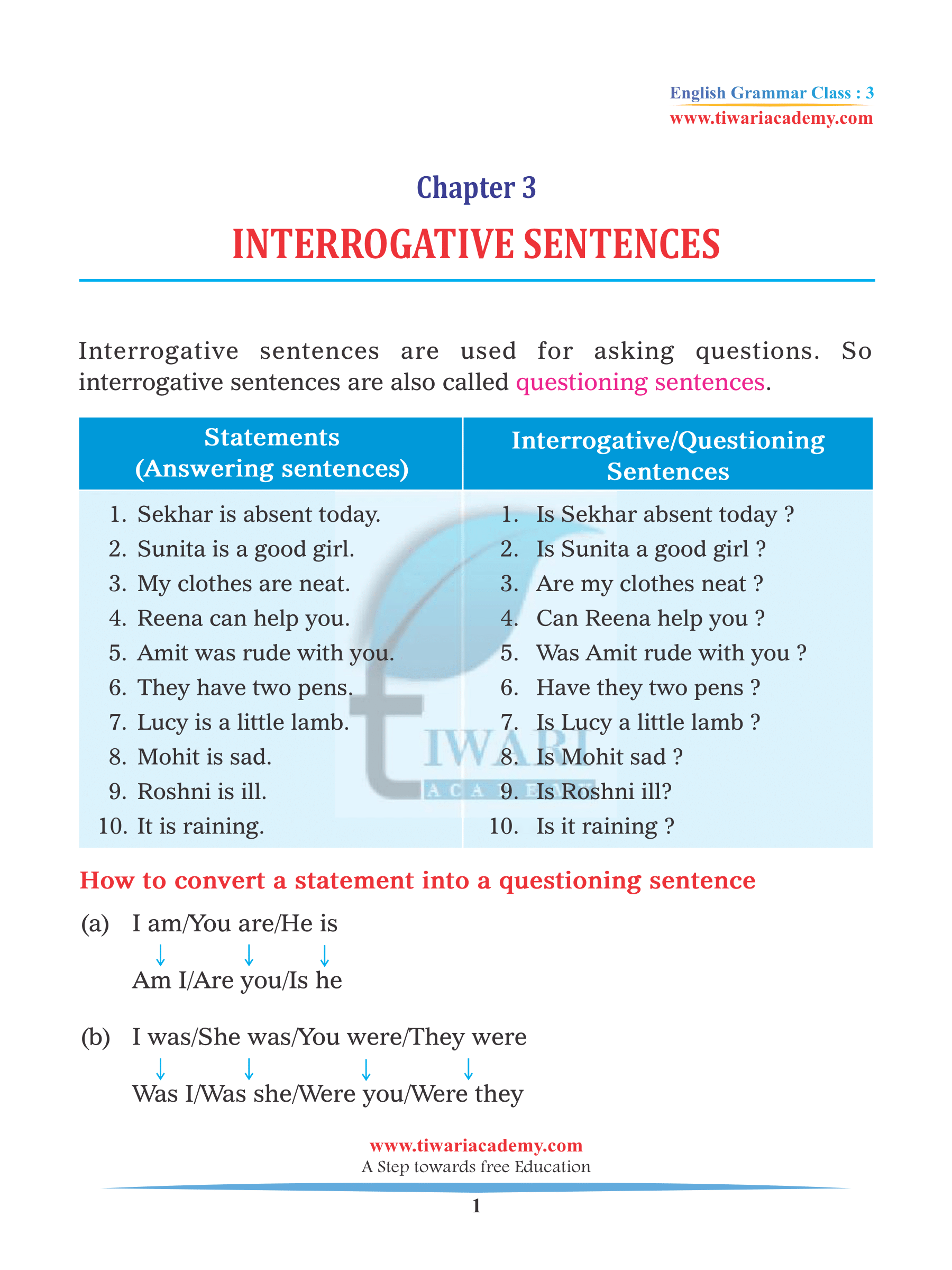 3rd English Grammar Chapter 3 Interrogative Sentences