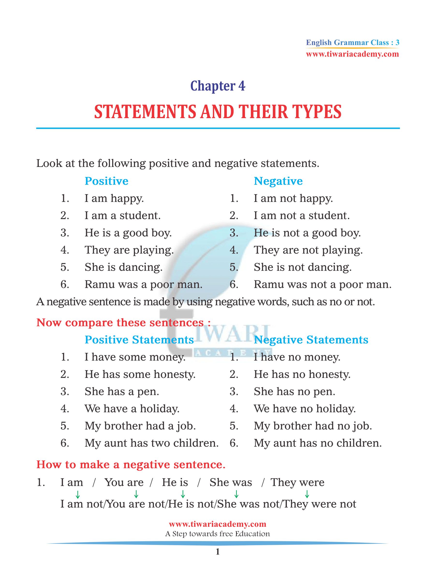 Class 3 English Grammar Chapter 4 Statements PDF