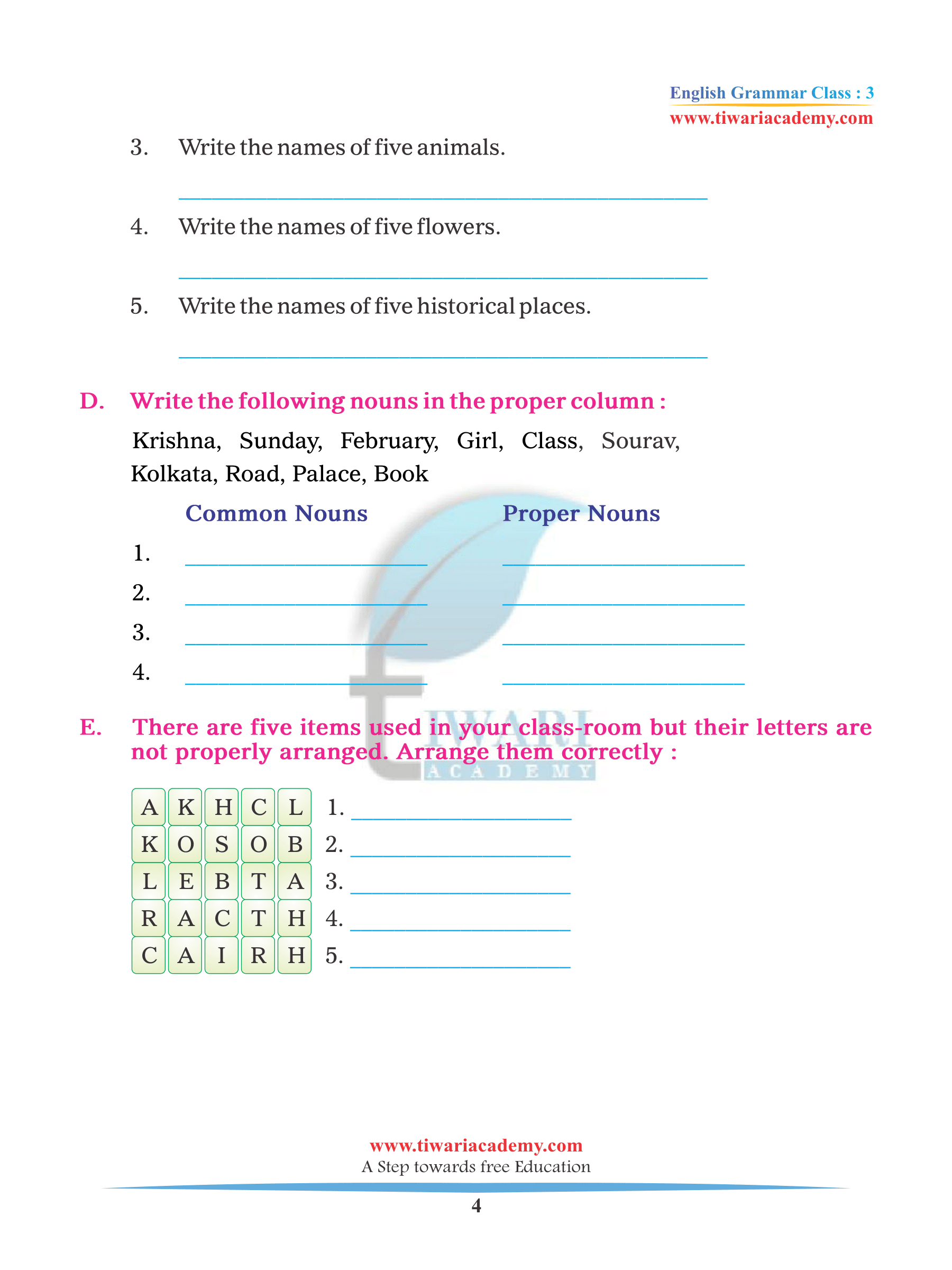 Class 3 Grammar Chapter 5 The Noun