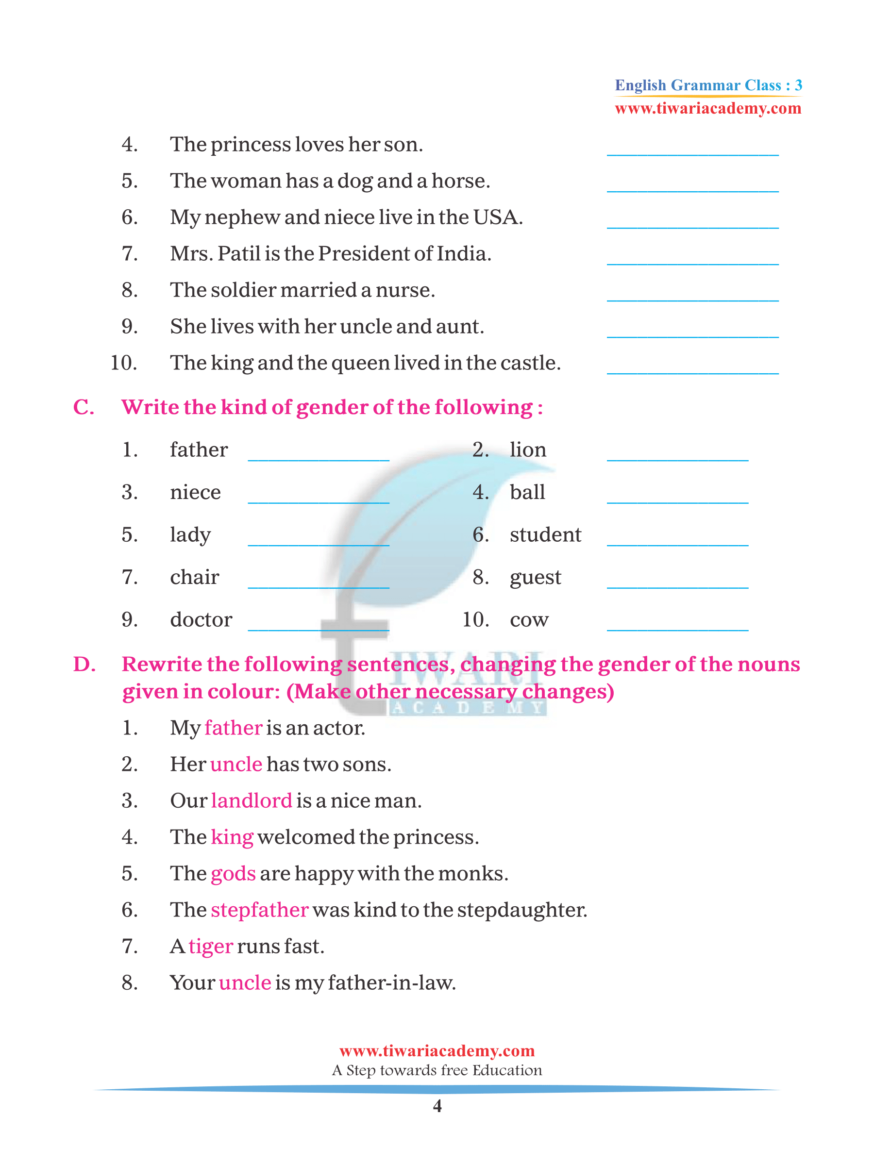 3rd English Grammar Chapter 6 Noun – Gender