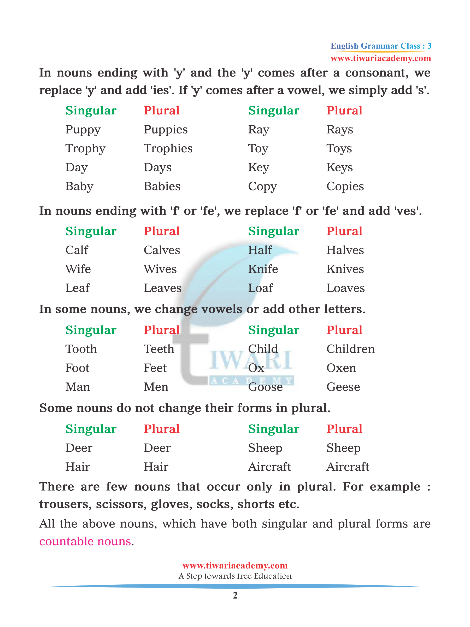 Class 3 English Grammar Chapter 7 Noun Plural