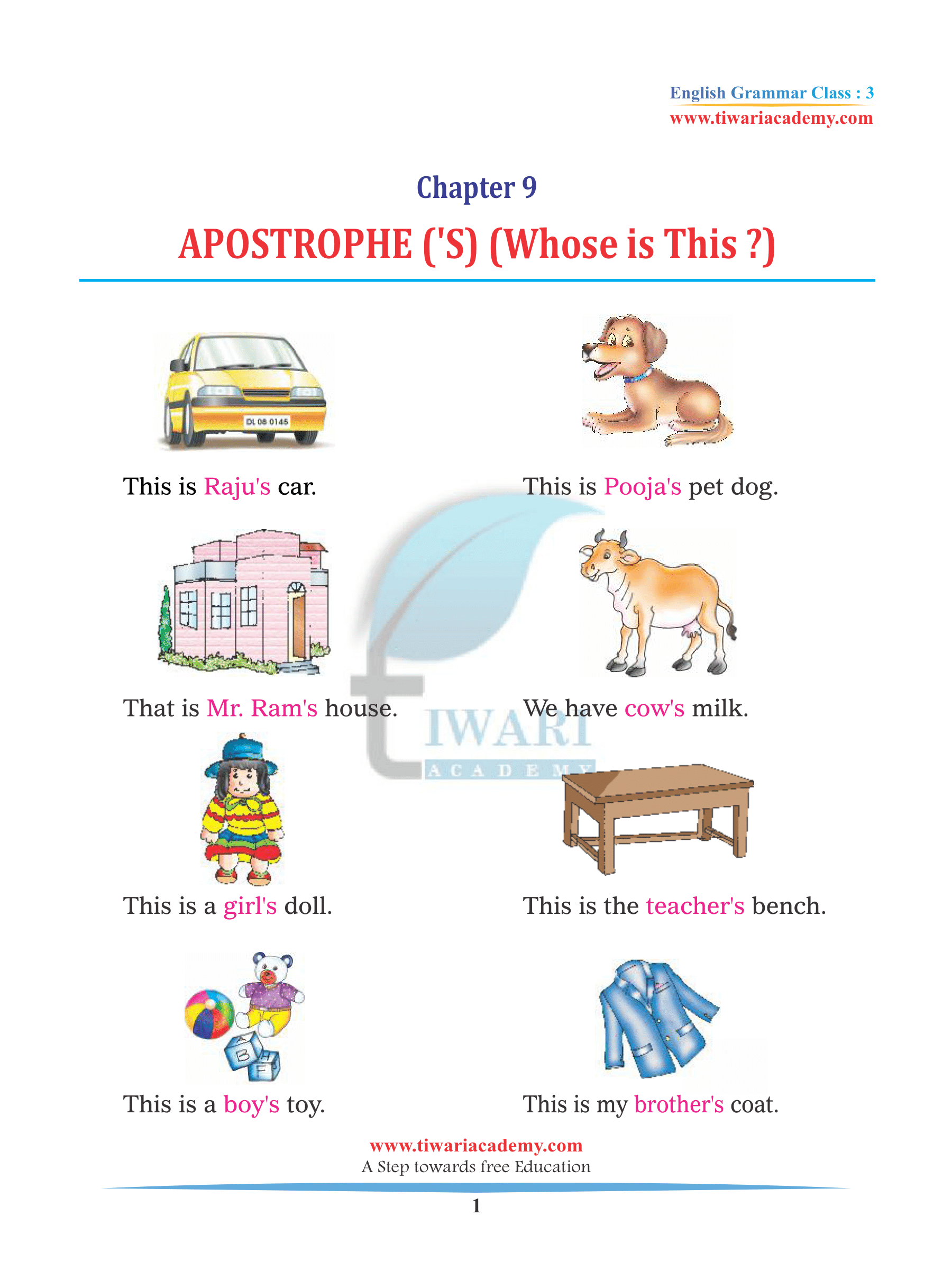 Class 3 English Grammar Chapter 9 Apostrophe in PDF