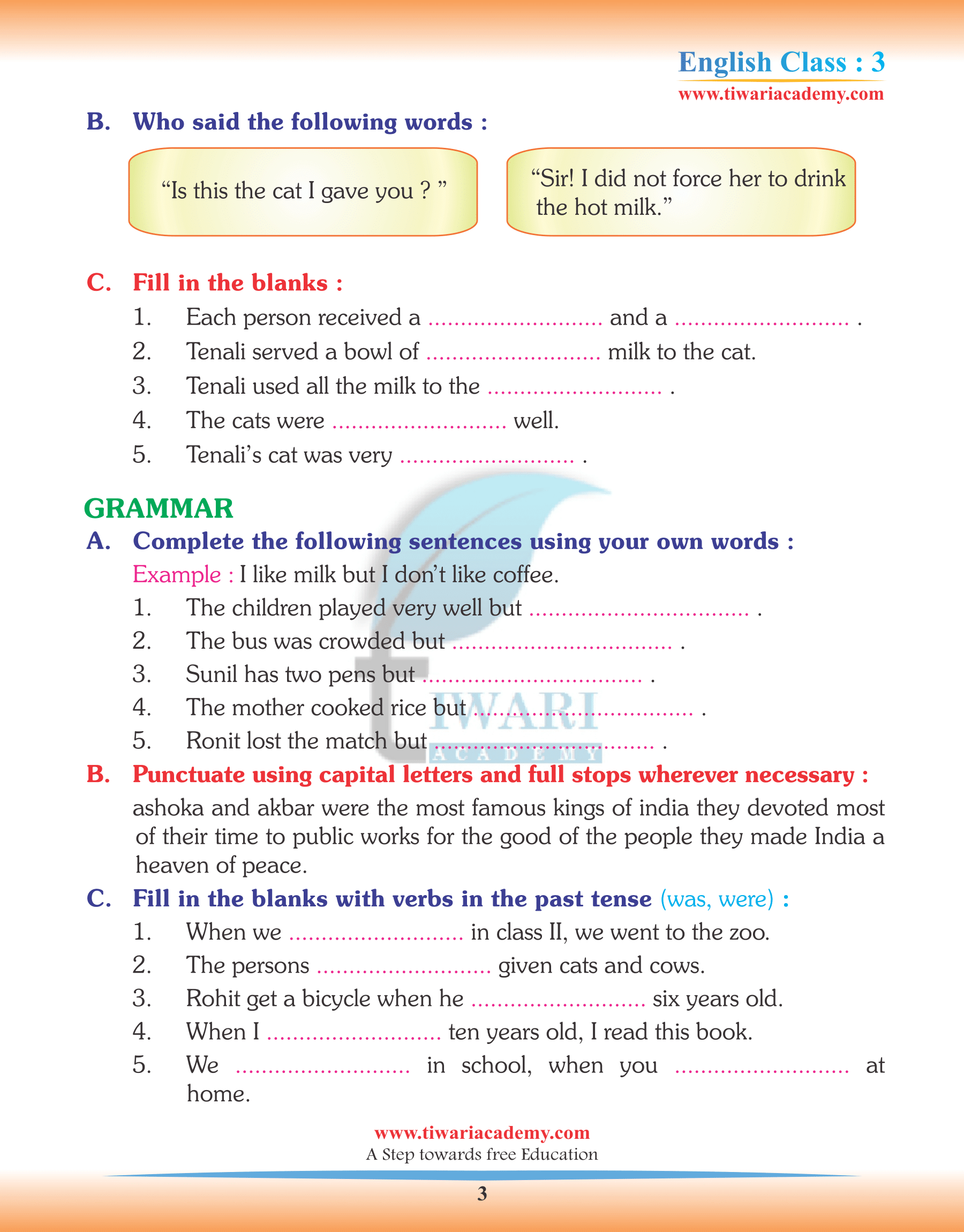 Class 3 English Chapter 1 Assignments