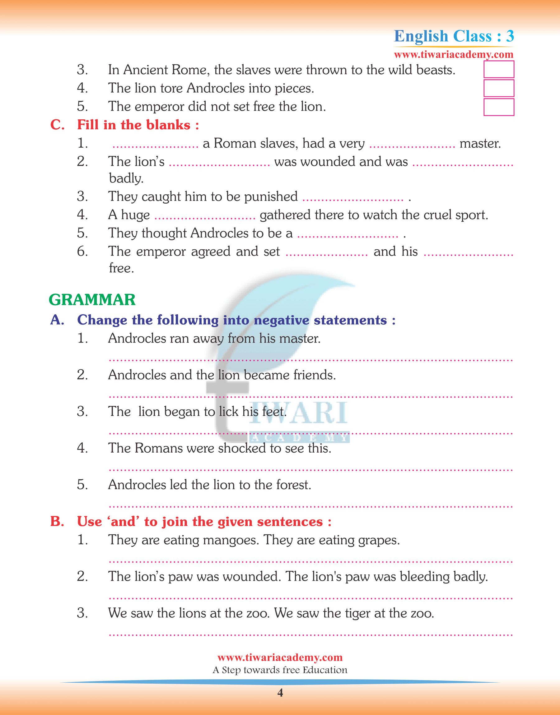 Class 3 English Chapter 10 Practice Assignments