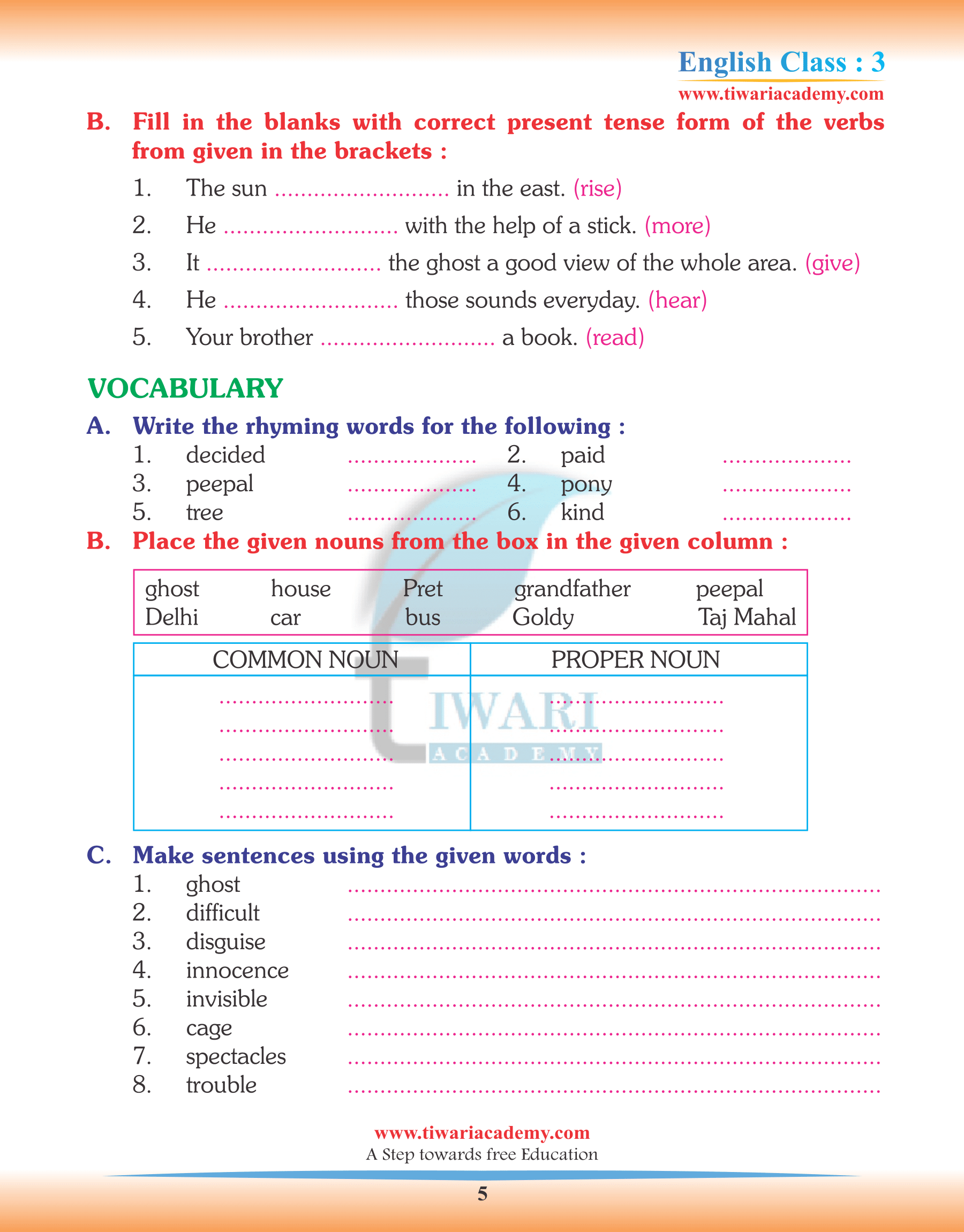 Class 3 English Chapter 2 Revision Notes