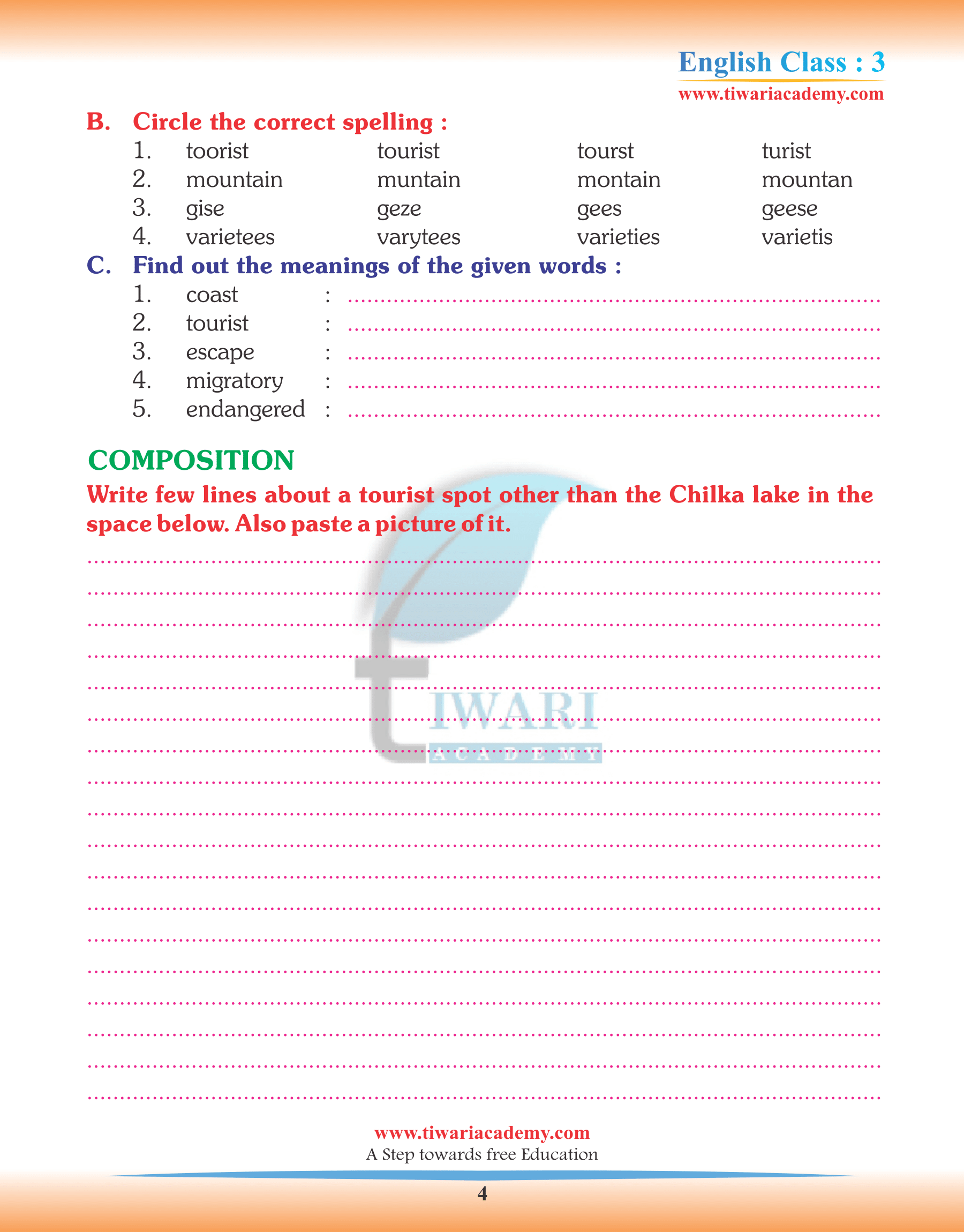 Class 3 English Chapter 3 exercises