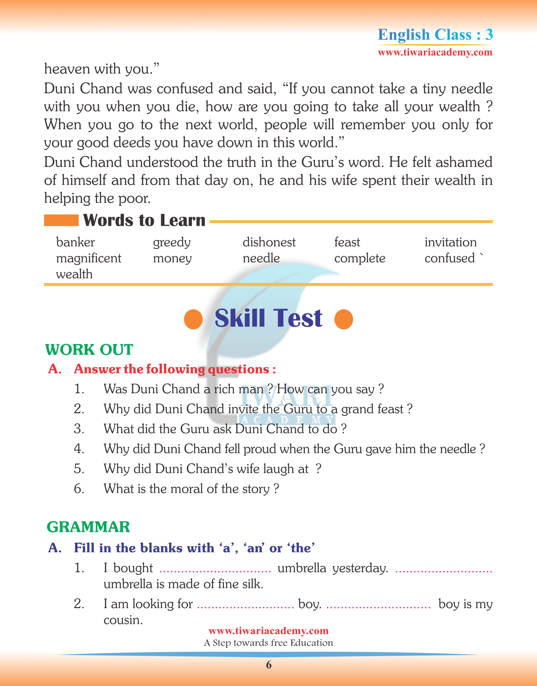 Class 3 English Chapter 3 Question answers