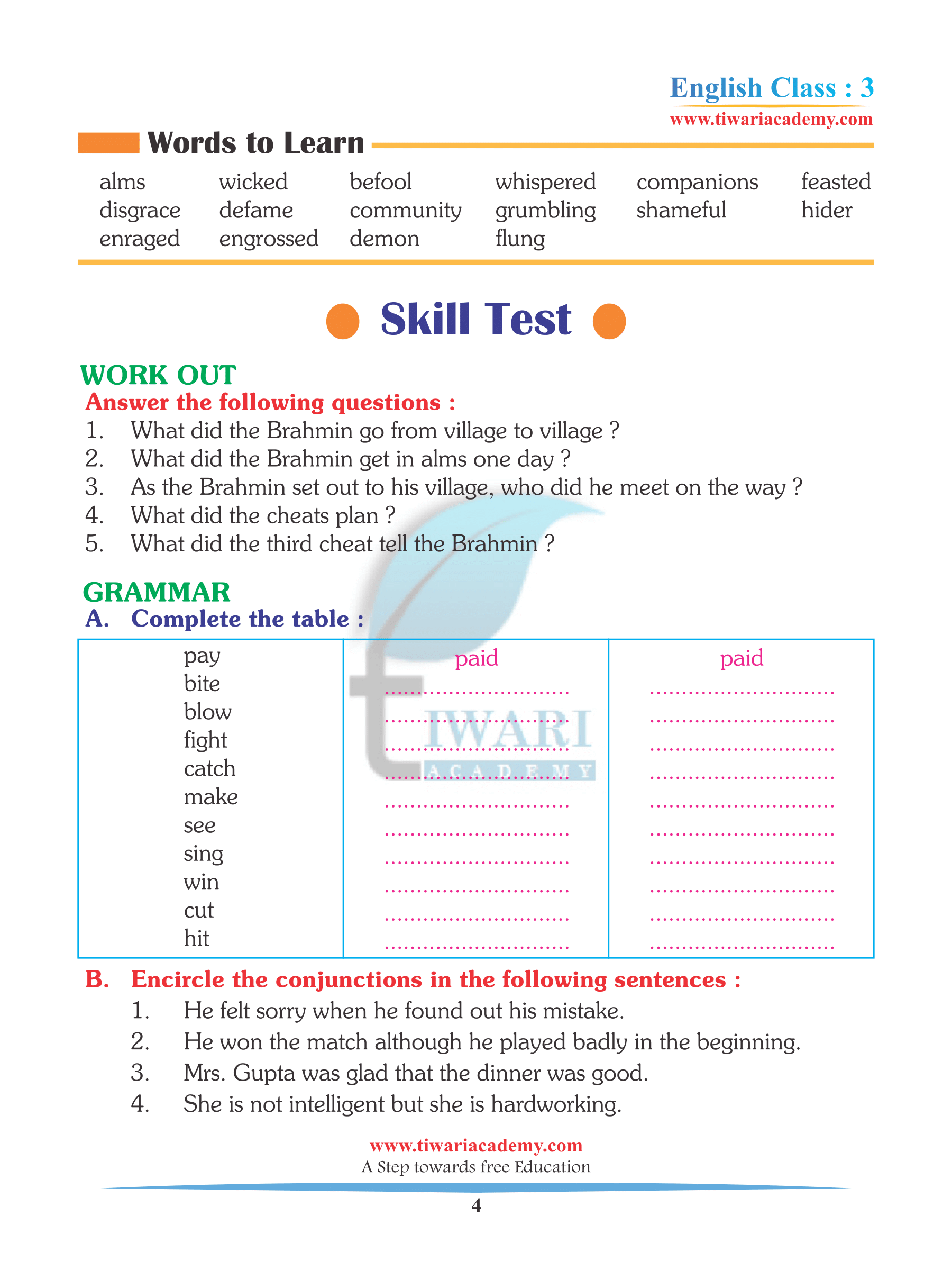 Class 3 English Chapter 4 Exercise Practice