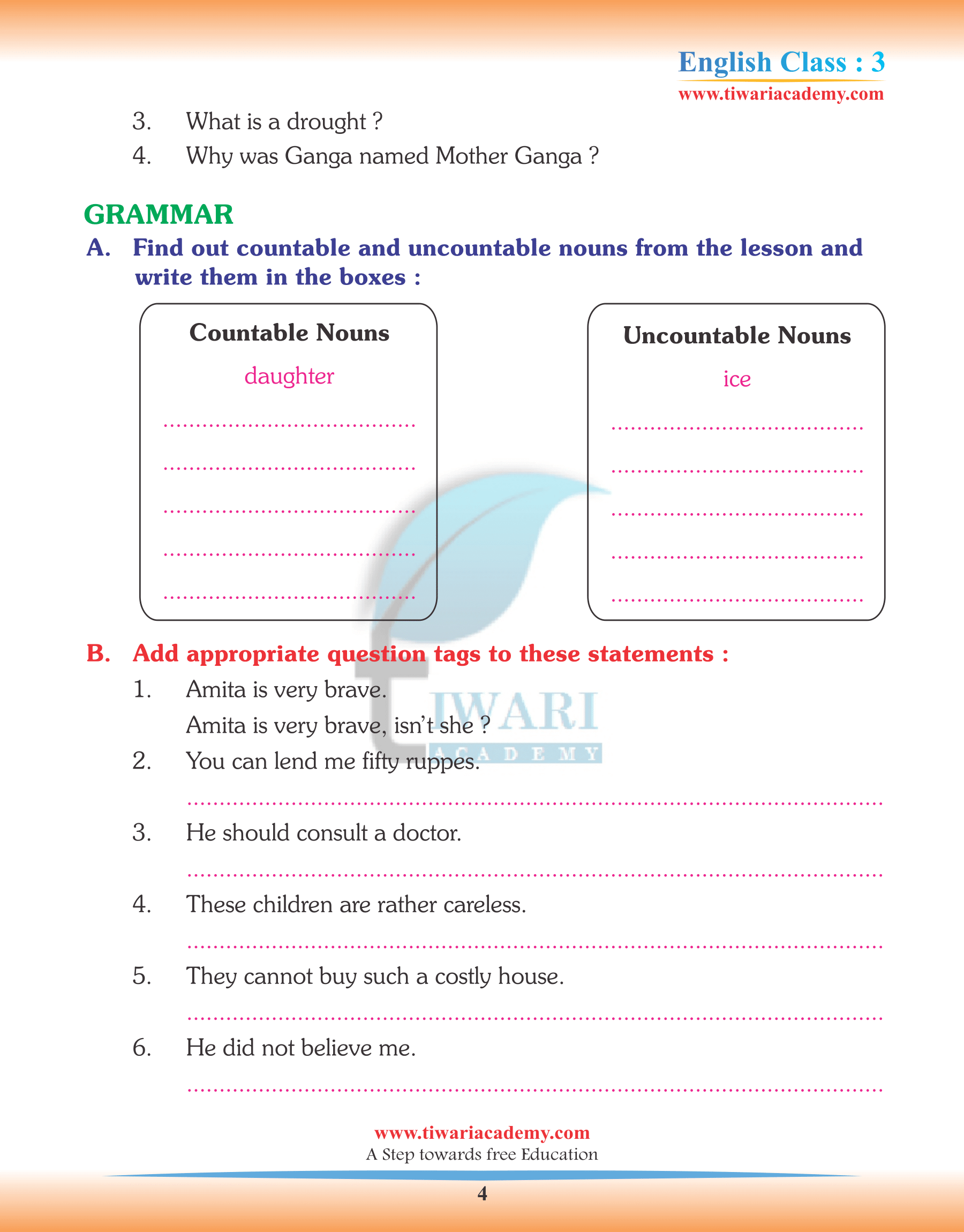 Class 3 English Chapter 5 Assignments