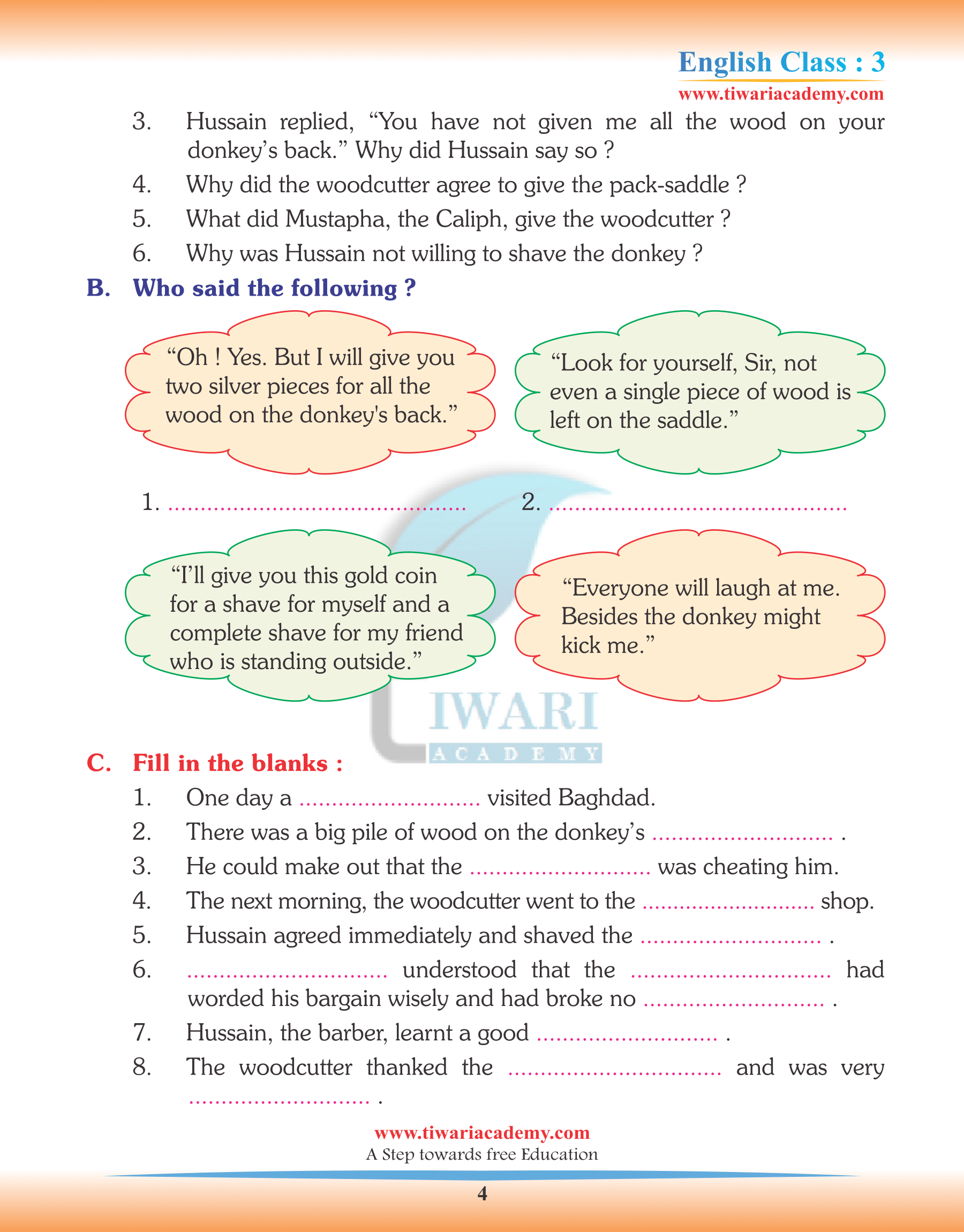 Class 3 English Chapter 6 Practice Assignments