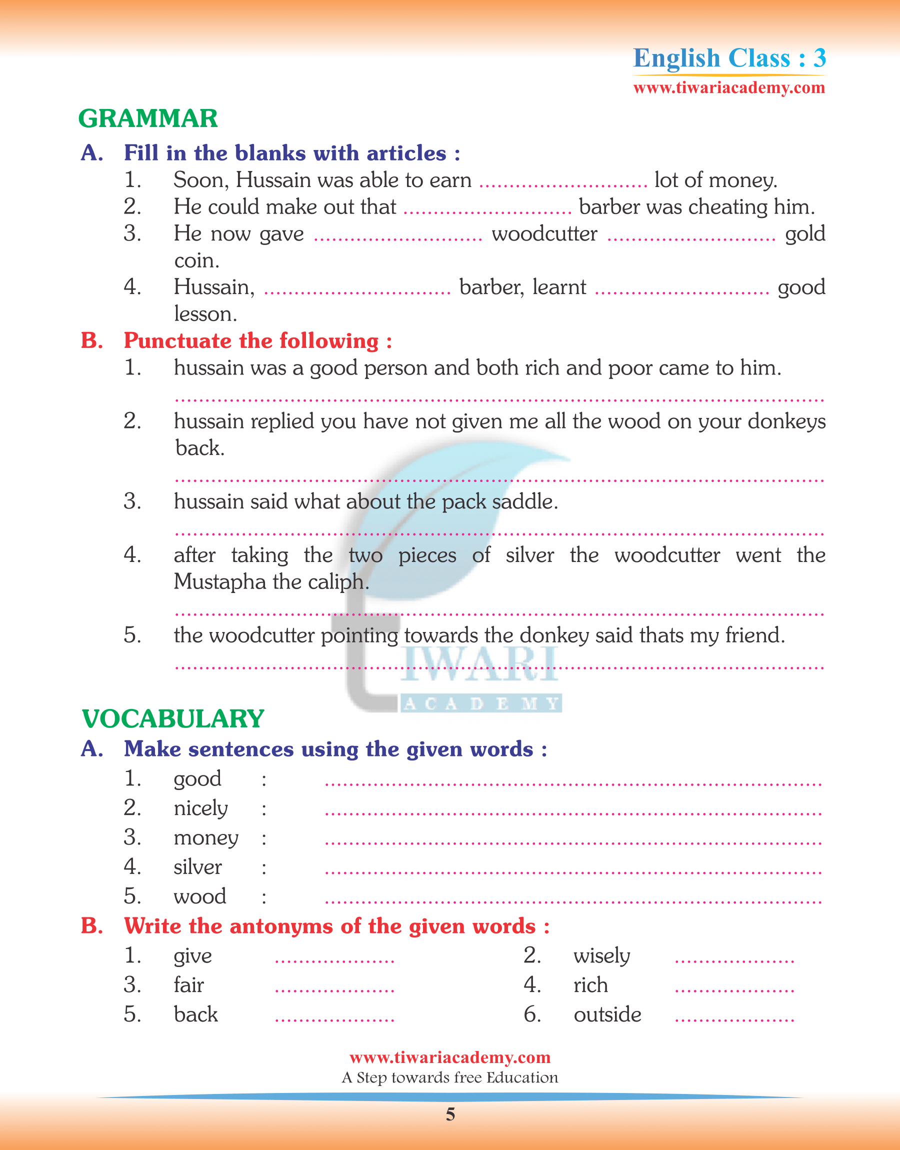 Class 3 English Chapter 6 Practice Workbook