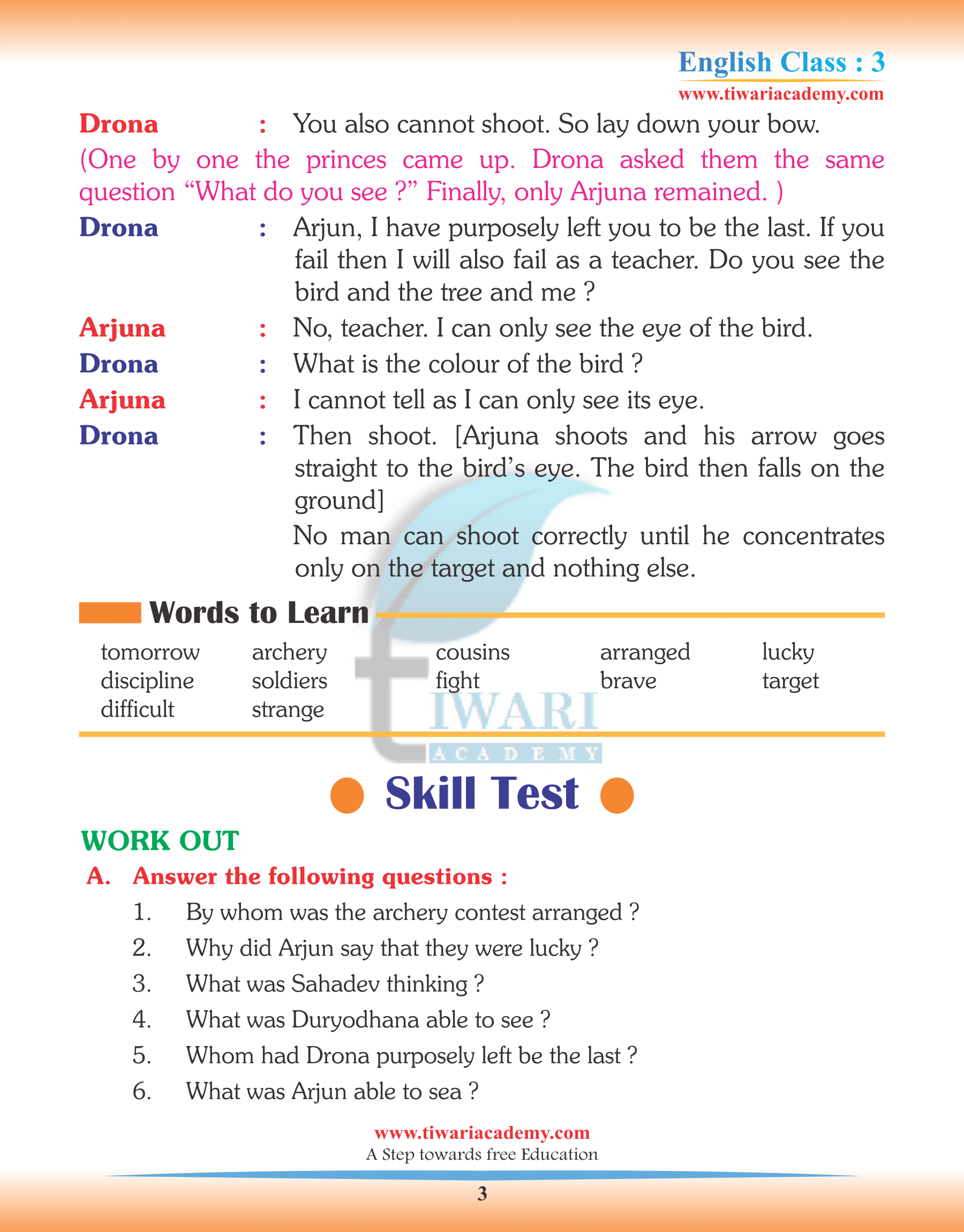 Class 3 English Chapter 7 Practice Questions
