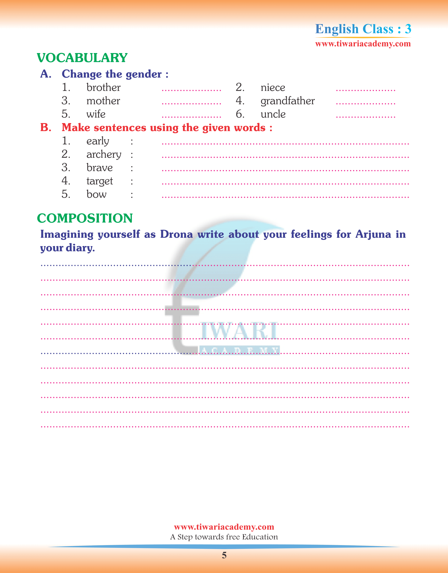 Class 3 English Chapter 7 Worksheets